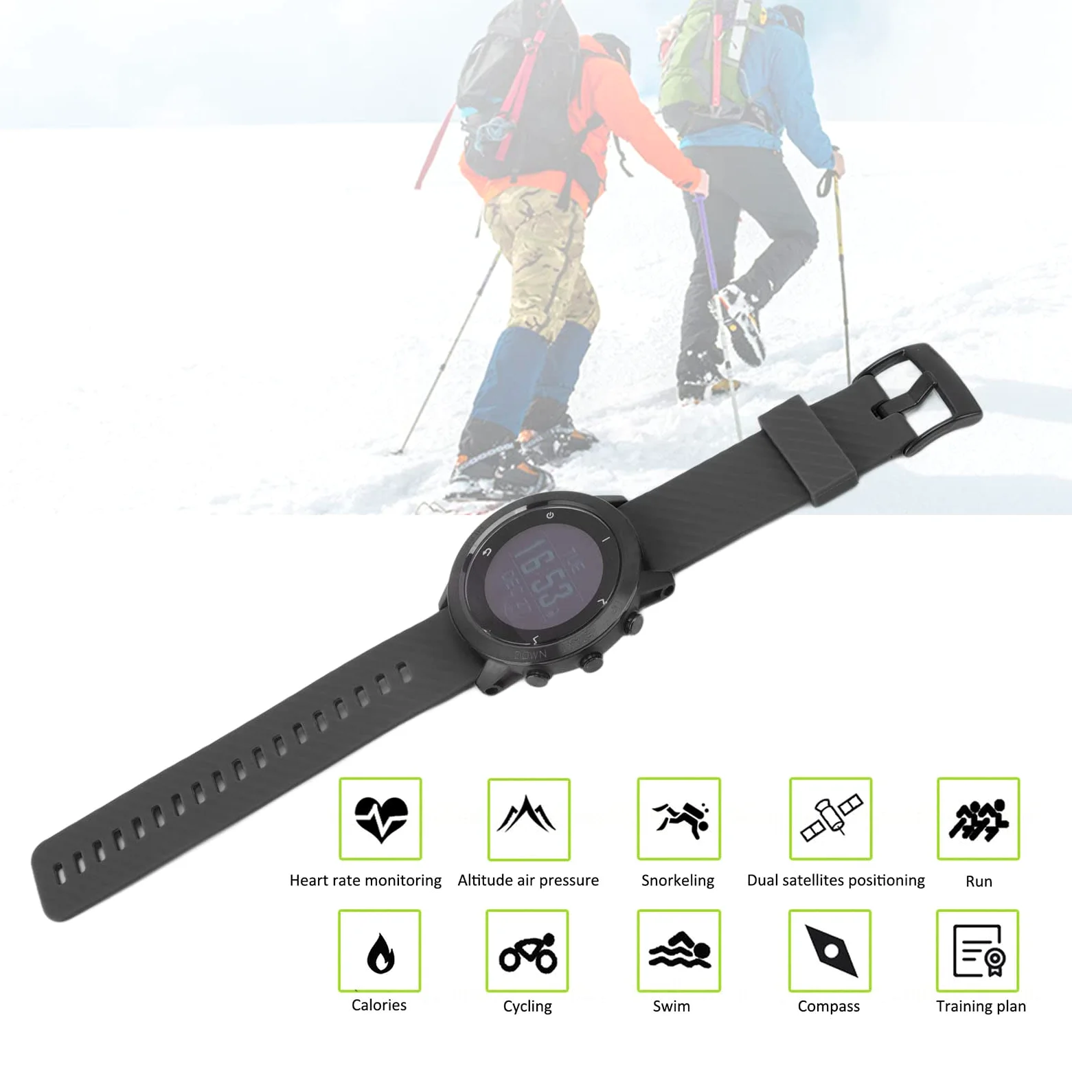 Reloj de Buceo Inteligente, Reloj Deportivo Multifunción de Montañismo con Frecuencia Cardíaca, Resistente Al Agua para Correr, Ciclismo, Montañismo