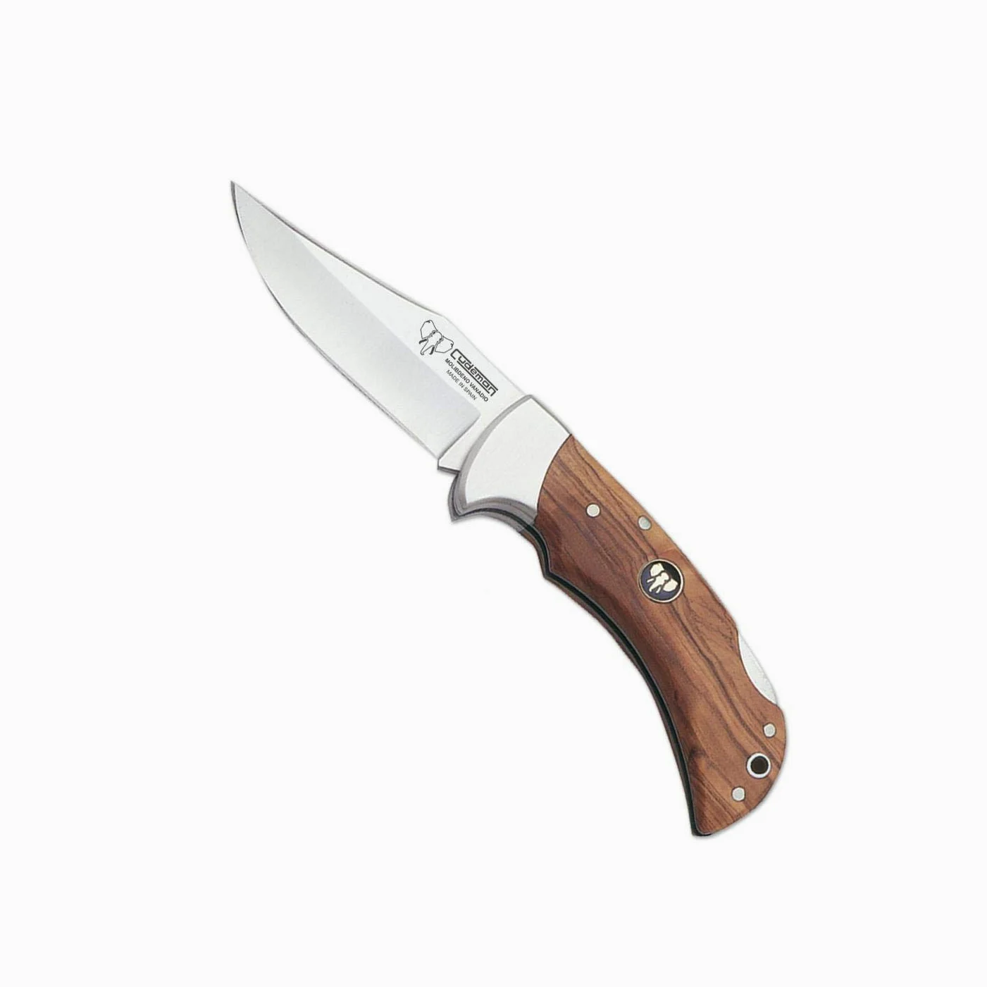 Navaja Cudeman 324-LF hoja de acero ACX-380 de 9,5 cm y empuñadura de olivo satinado de 11,5 cm con funda de cuero para Caza, Pesca, Supervivencia y bushcraft + Portabotellas Regalo