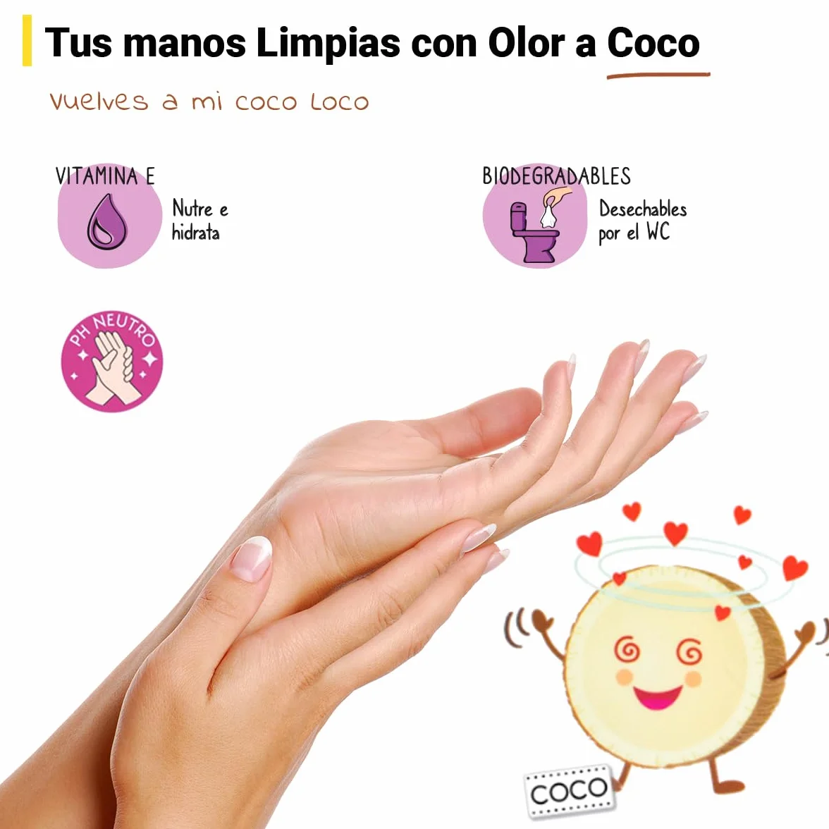 Toallitas Húmedas COCO Manos y Cara WC Formato Bolsillo Pack 3 - The Fruit Company