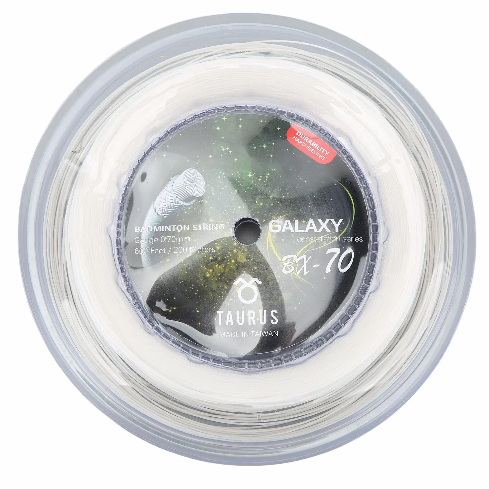 Keenso Cuerda de Raquetas de Bádminton POWERTI BX70, Cuerda de Raqueta de Bádminton de Nailon de Alta Elasticidad, Cuerda de Bádminton de 0,7mm, Carrete de 200m (Blanco)