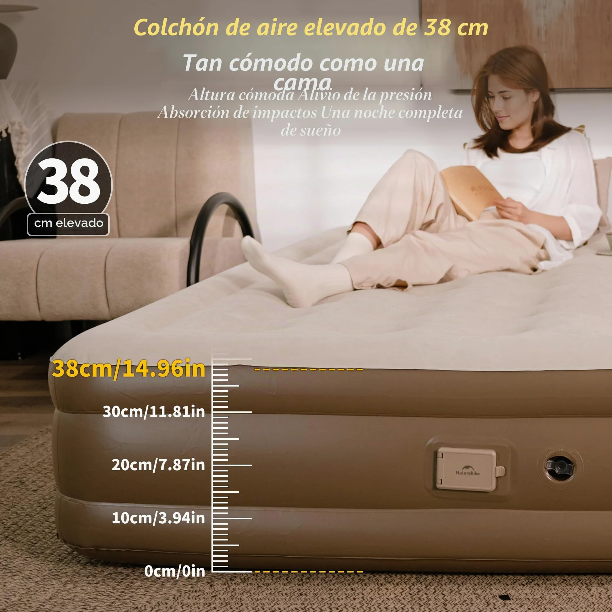 Naturehike Colchón Hinchable 3 Personas con Bomba Integrada Recargable - 200x180x38cm Cama Hinchable para Camping y Casa - Colchón Inflable Portátil y Resistente