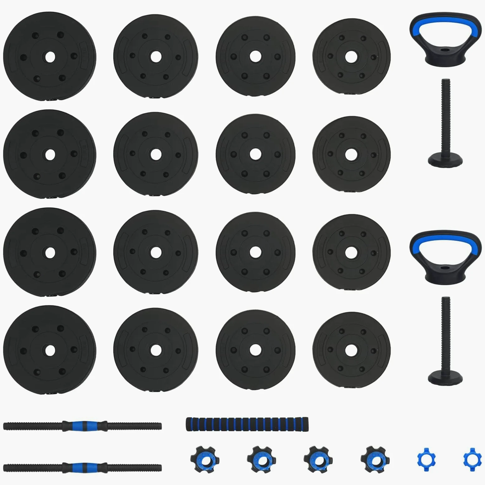 Juego de mancuernas 4 en 1, 30 kg, ajustables, con discos de hierro fundido, para entrenamiento de fuerza, entrenamiento muscular, entrenamiento en casa, fitness y gimnasia