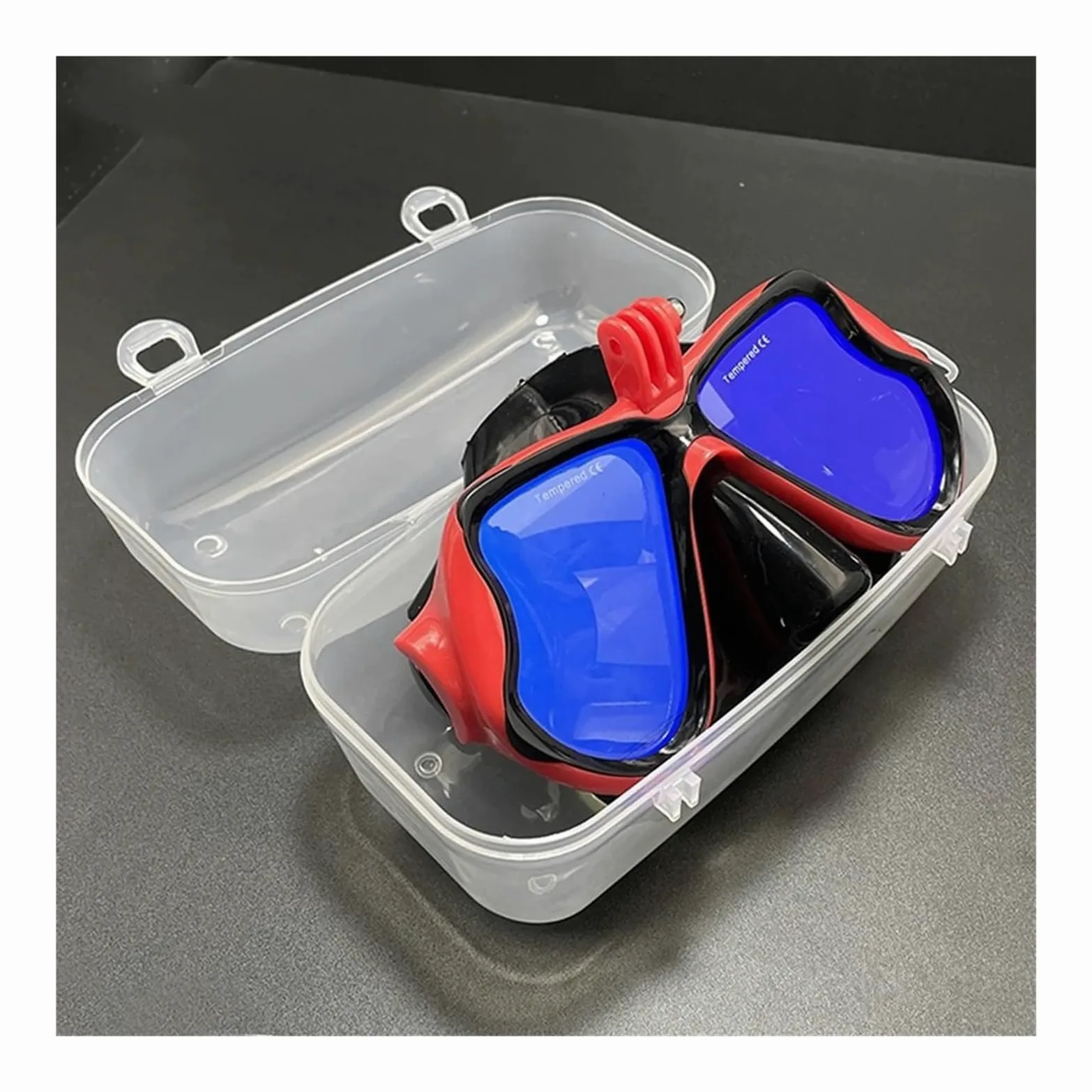 Buceo Cómoda máscara de natación de Silicona con Espejo y Soporte para cámara para Gafas de Buceo GoPro para Adultos Kit de de Buceo(Red 2)