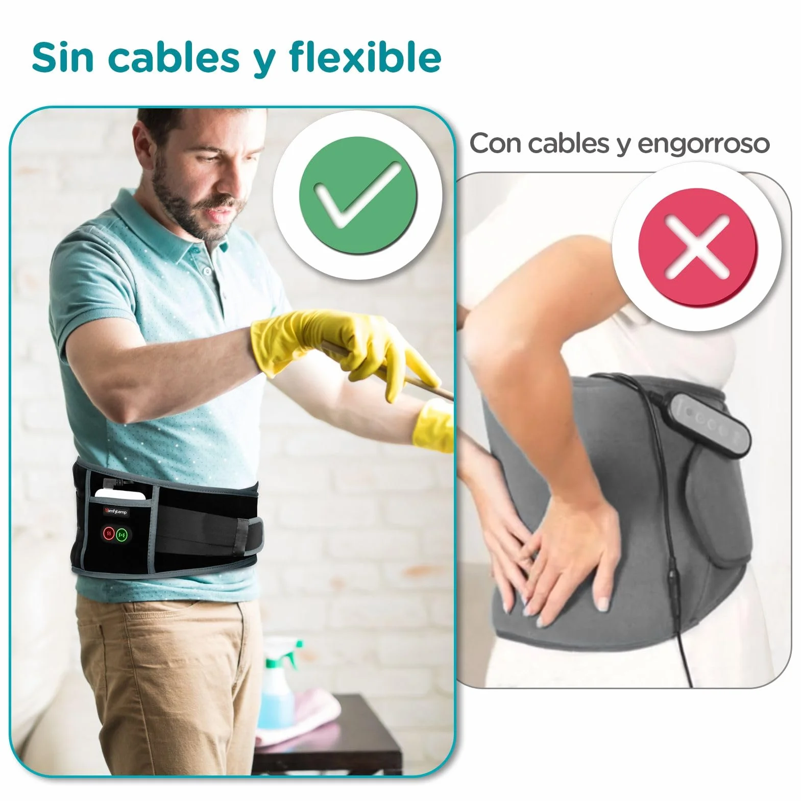 Comfytemp Almohadilla Eléctrica Lumbar Inalámbrica con 3 Modos de Calefacción y Masaje, Faja Térmica para Zona Lumbar y Abdominal