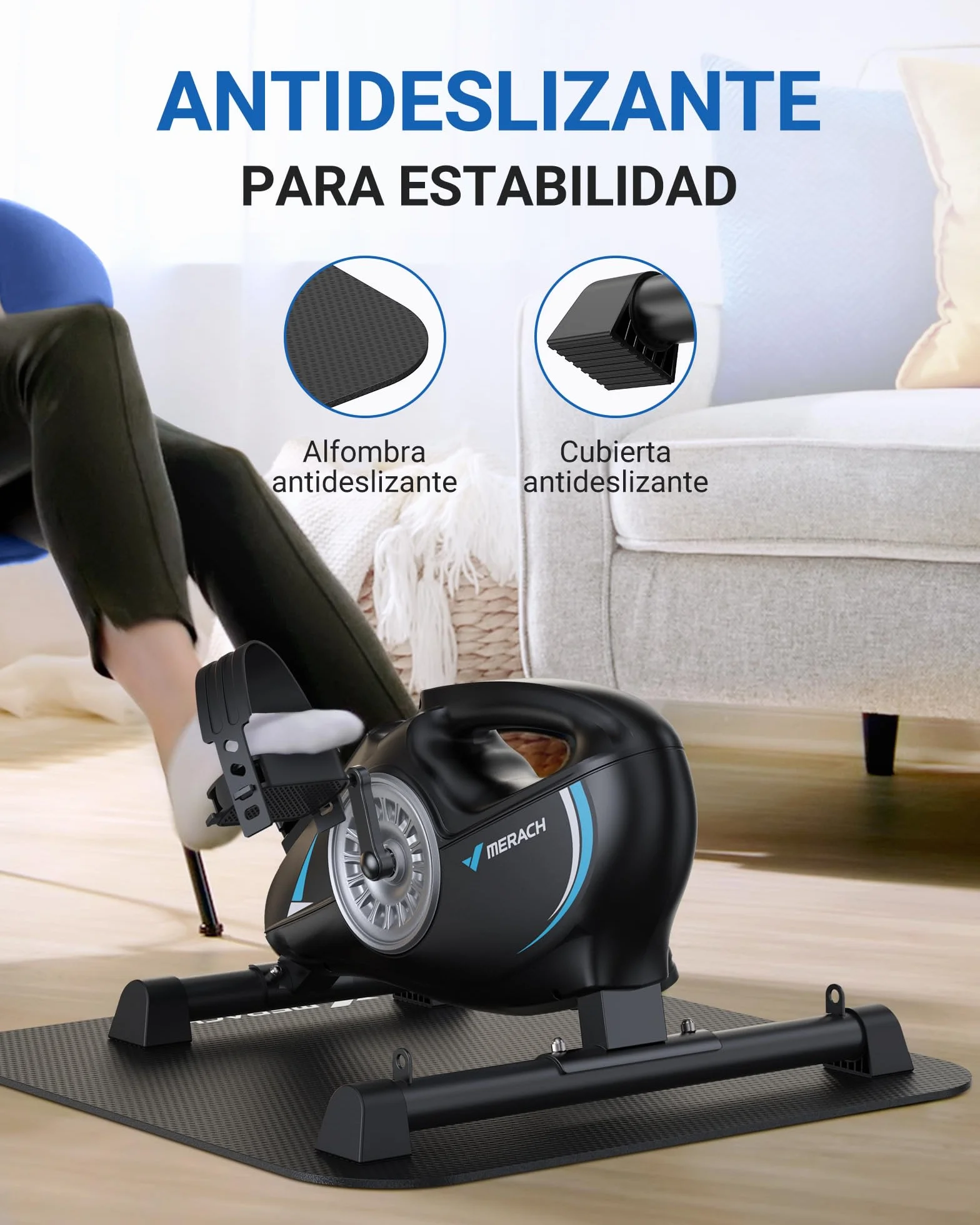 MERACH Pedaleador, Mini Bicicleta Estática con 2 Bandas de Resistencia, Pedales Estaticos Personas Mayores con Tapete Antideslizante, Dispositivo de Ejercicios para el Hogar y la Oficina
