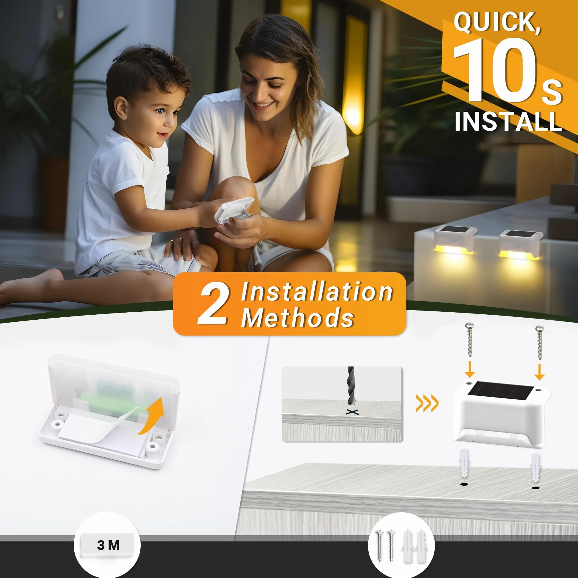 GIGALUMI Luces Solares para Exteriores Pack de 16, LED Impermeables para Escaleras, Escalones, Vallas, Patios, Terrazas, Blanco Cálido