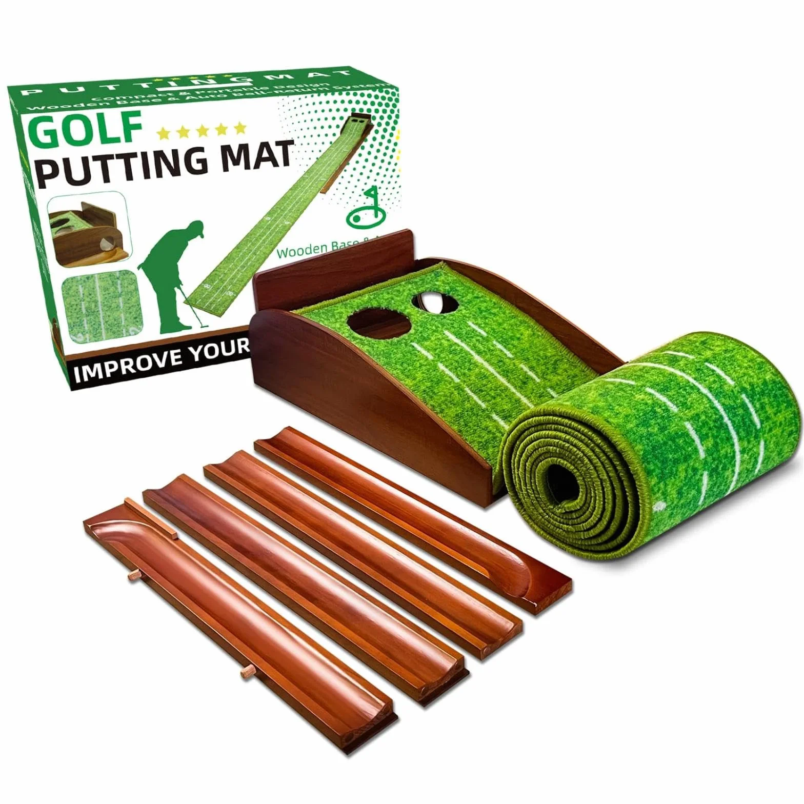 CRESTGOLF Alfombras De Putting para Golf 2,9 x 0,45 m con Pista de Retorno Engrosada y función automática. Ejercicio en Interiores y Exteriores para Principiantes y Aficionados Golf Putting Trainer
