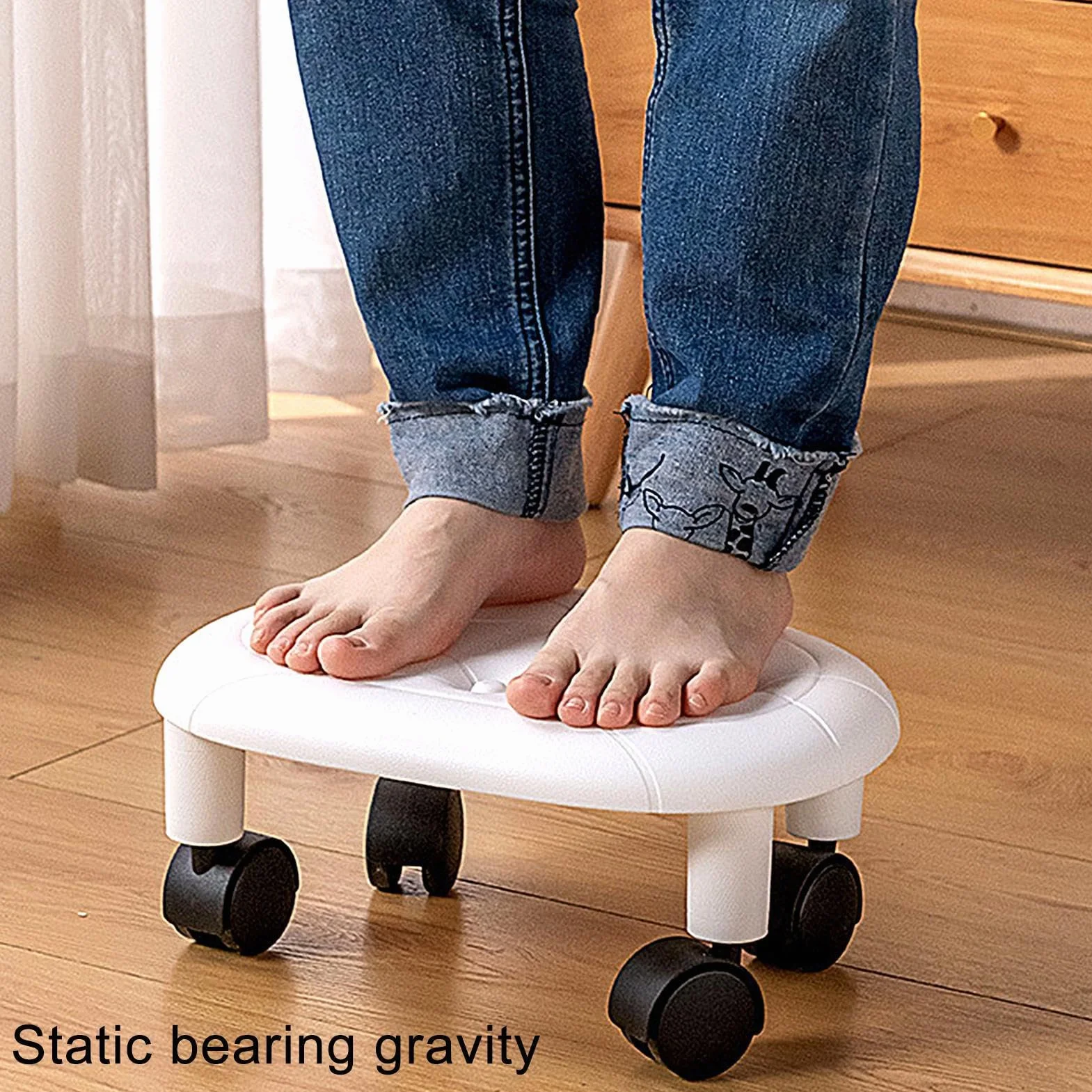 Silla de Ruedas Baja Giratoria 360° para Belleza, Salón de Uñas, Spa