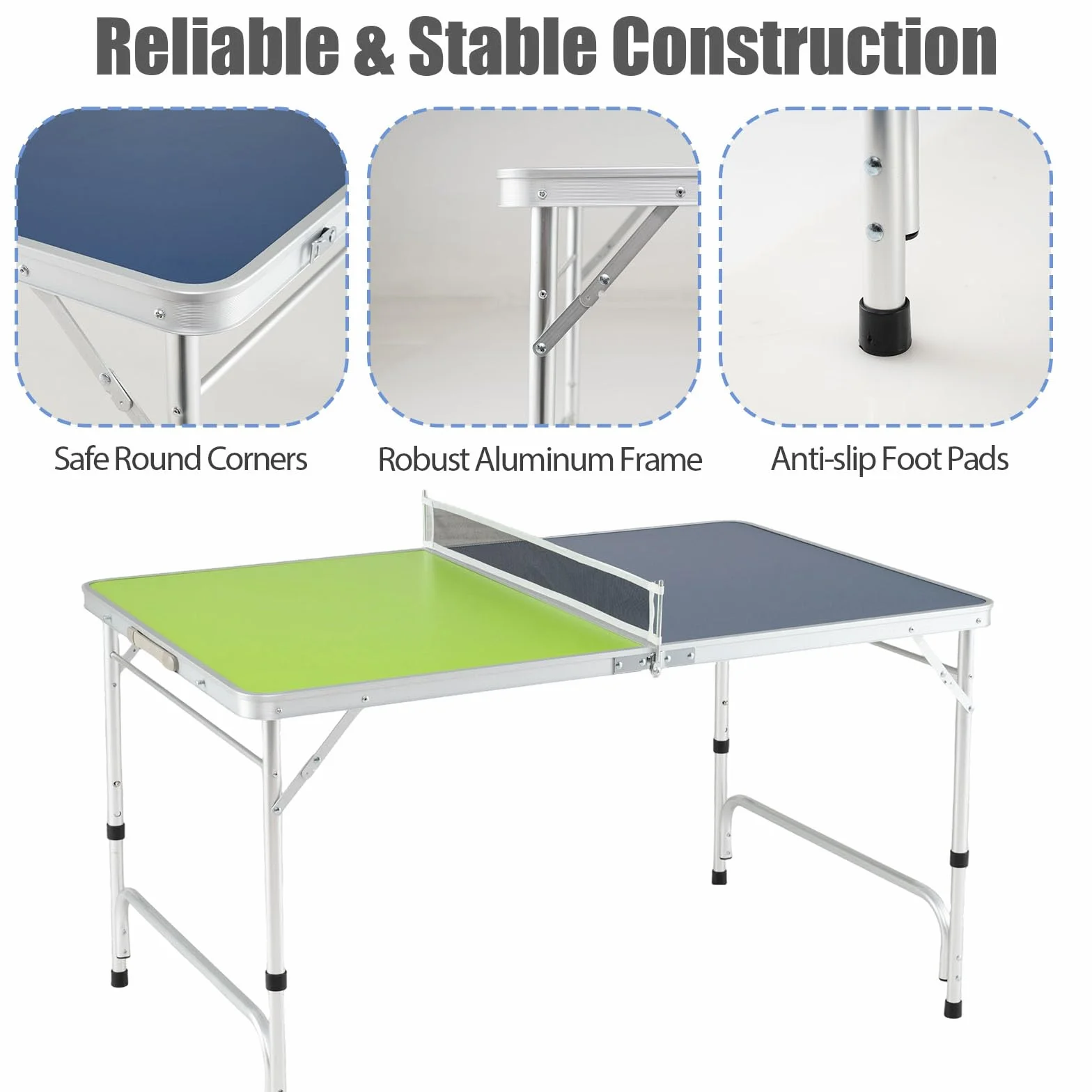 LIFEZEAL Mini Mesa de Ping Pong Plegable, 120x76 cm, Altura Ajustable 3 Niveles, Juego Completo con Raquetas y Pelotas