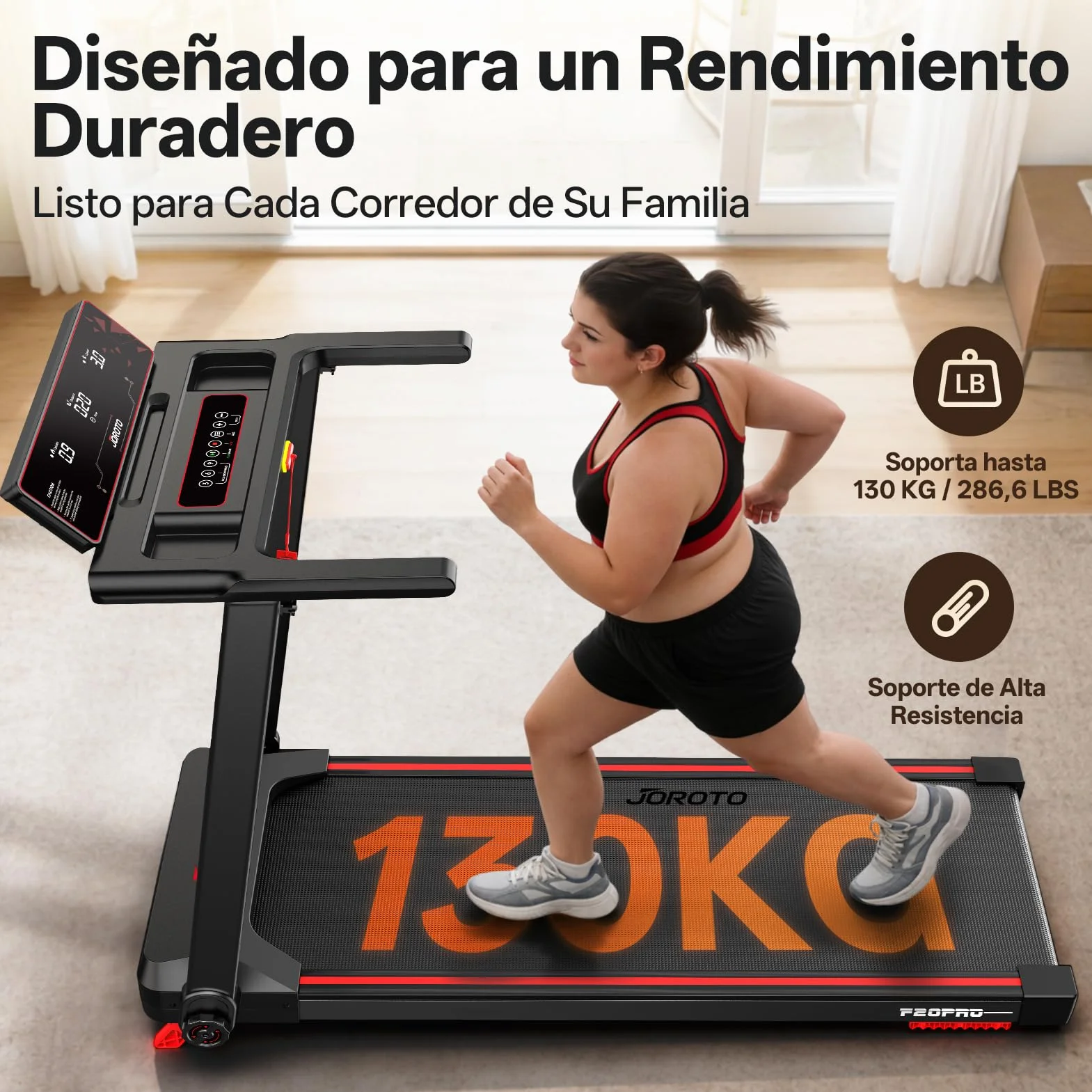 JOROTO Cinta de Correr Plegable para el Hogar, Motor 2,5PS, Inclinación 8%, Velocidad 1-12 KM/H, Cinta Ancha, Pantalla LED, Peso Máximo 130KG, Compacta con Manillar para Caminar y Correr