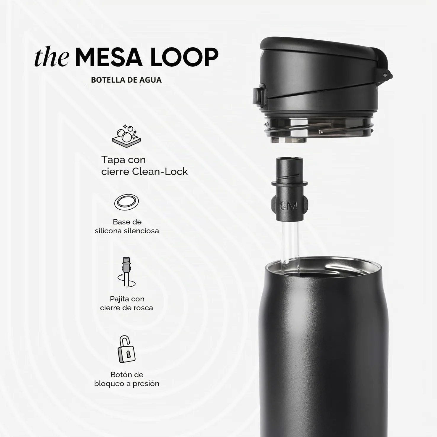 Simple Modern Mesa Loop Botella de Agua con Pajita | Botellas de Acero Inoxidable Aisladas Compatibles con Portavasos para Viajes, Deporte y Escuela| 890ml | Pink Champagne | Mesa Loop - Botella de agua aislada para escuela, deportes, viajes, a prueba de