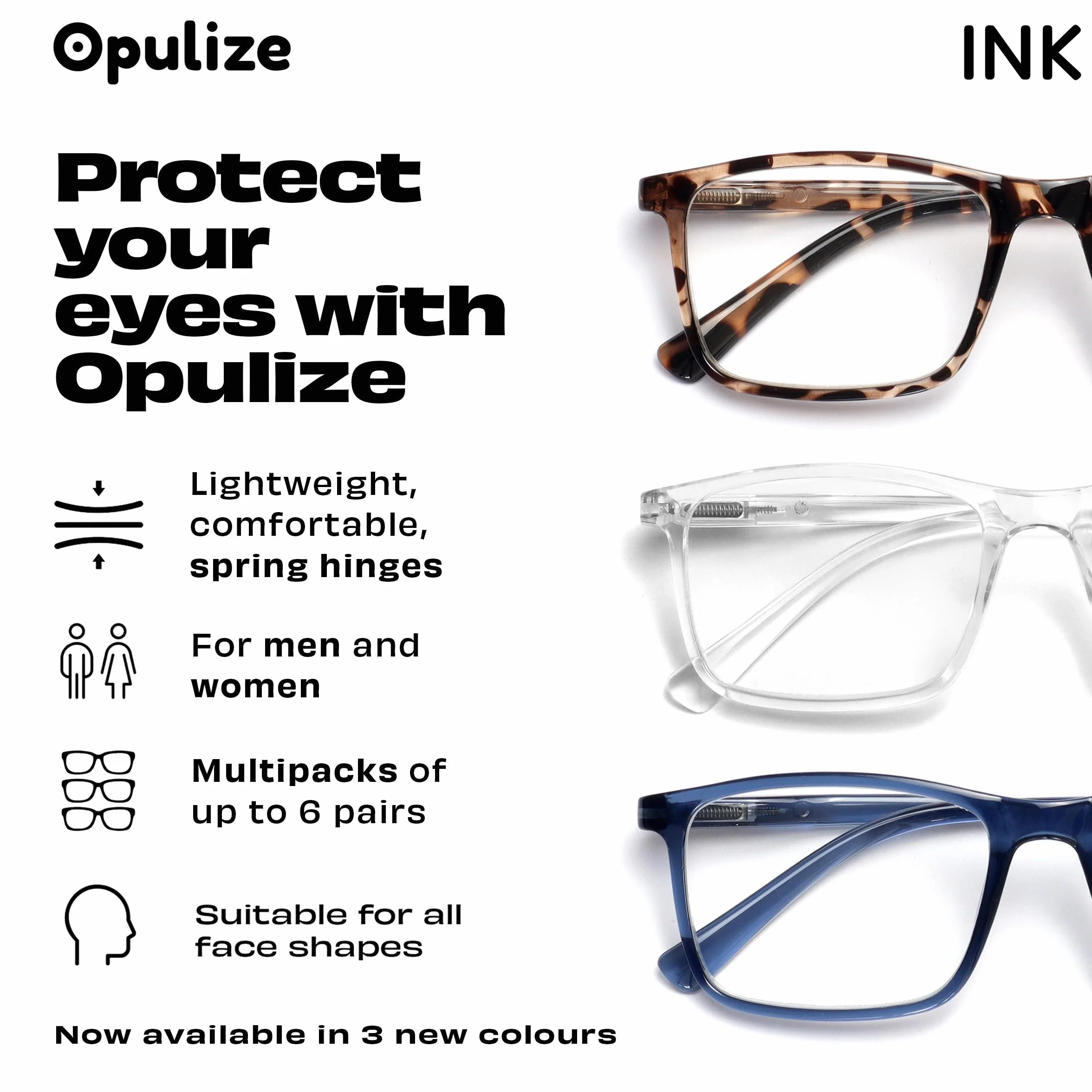 OPULIZE Gafas De Lectura Grande Negro Gris +1,00 Hombres Mujeres Bisagras Resorte