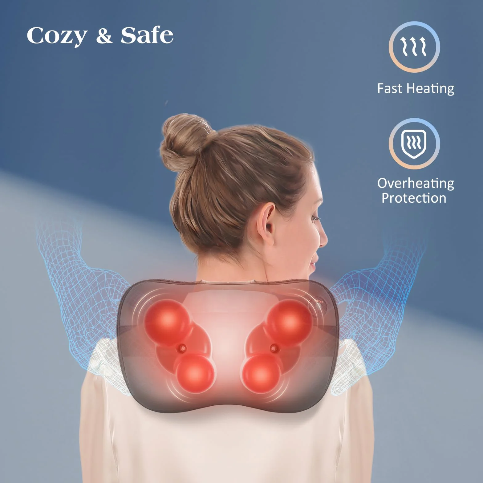 Cojín de Masaje Shiatsu Masajeador de Cuello, Hombros y Espalda, Calefacción Eléctrico 3D