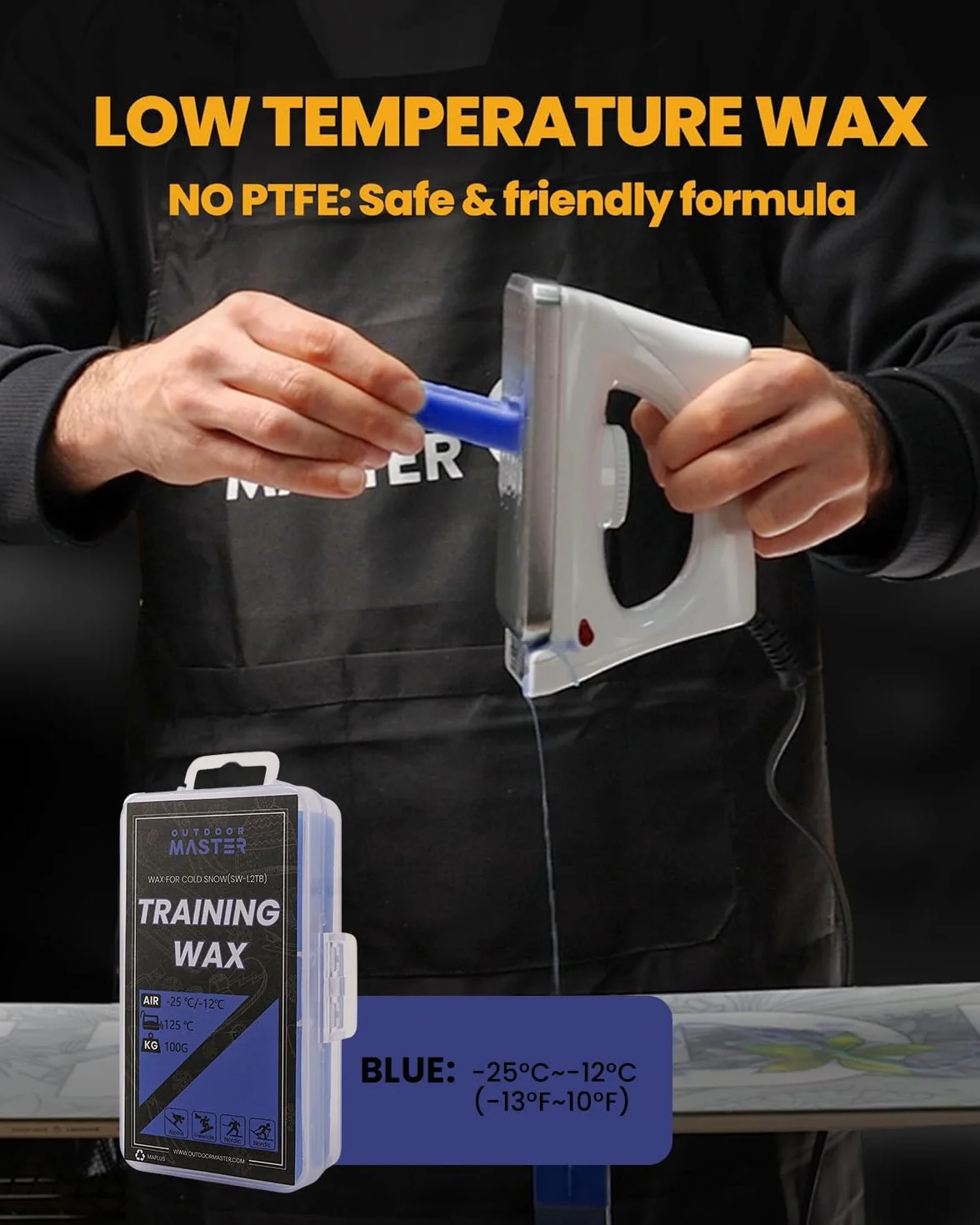 OutdoorMaster Kit de afinación y encerado para esquí y snowboard con plancha de cera, cera universal, afinador de bordes, cepillo, raspador de cera, Ptex, tornillo de fijación, banda de goma (negro)