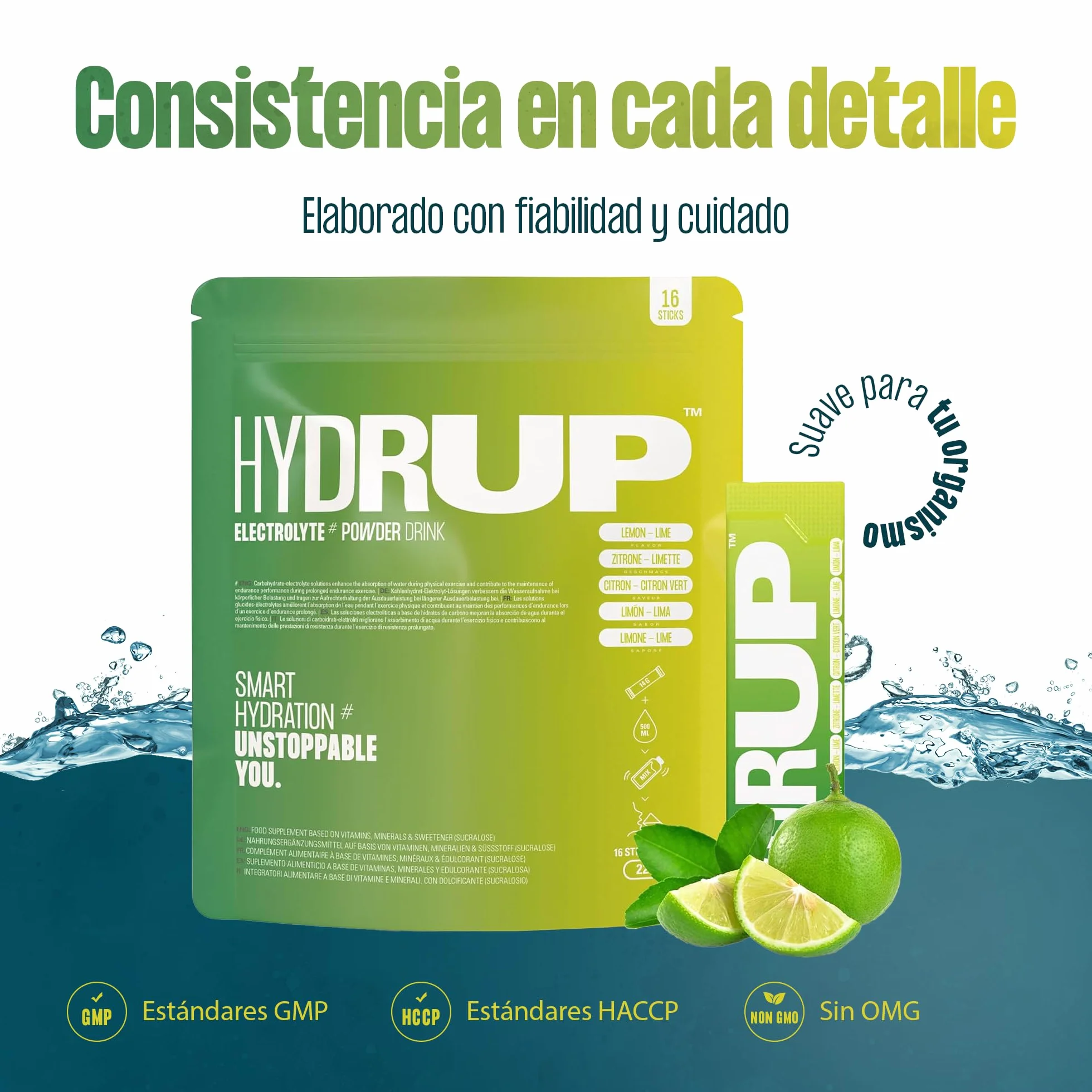 Electrolitos en Polvo 1733 mg - Hidratación Rápida y Energía al Instante, Sales Minerales con Vitaminas B y C, Sabor Lima Limón, 16 Sobres Sin Gluten