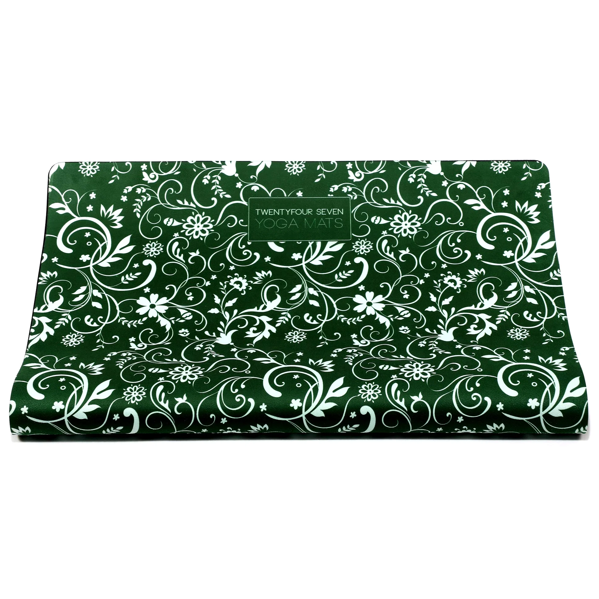 247YOGAMATS Esterilla de Yoga caucho y microfibra OLIVE FLORAL / 183 x 68 cm, 4 mm/Antideslizante/Apta lavadora/Yoga principiantes y avanzado/Cinta de transporte incluida