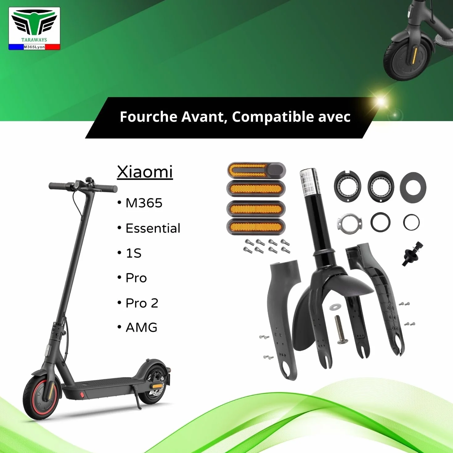 Horquilla delantera para patinete Xiaomi M365, M365 Pro, Pro2, Essential y 1S (tenedor + accesorios- Negro)