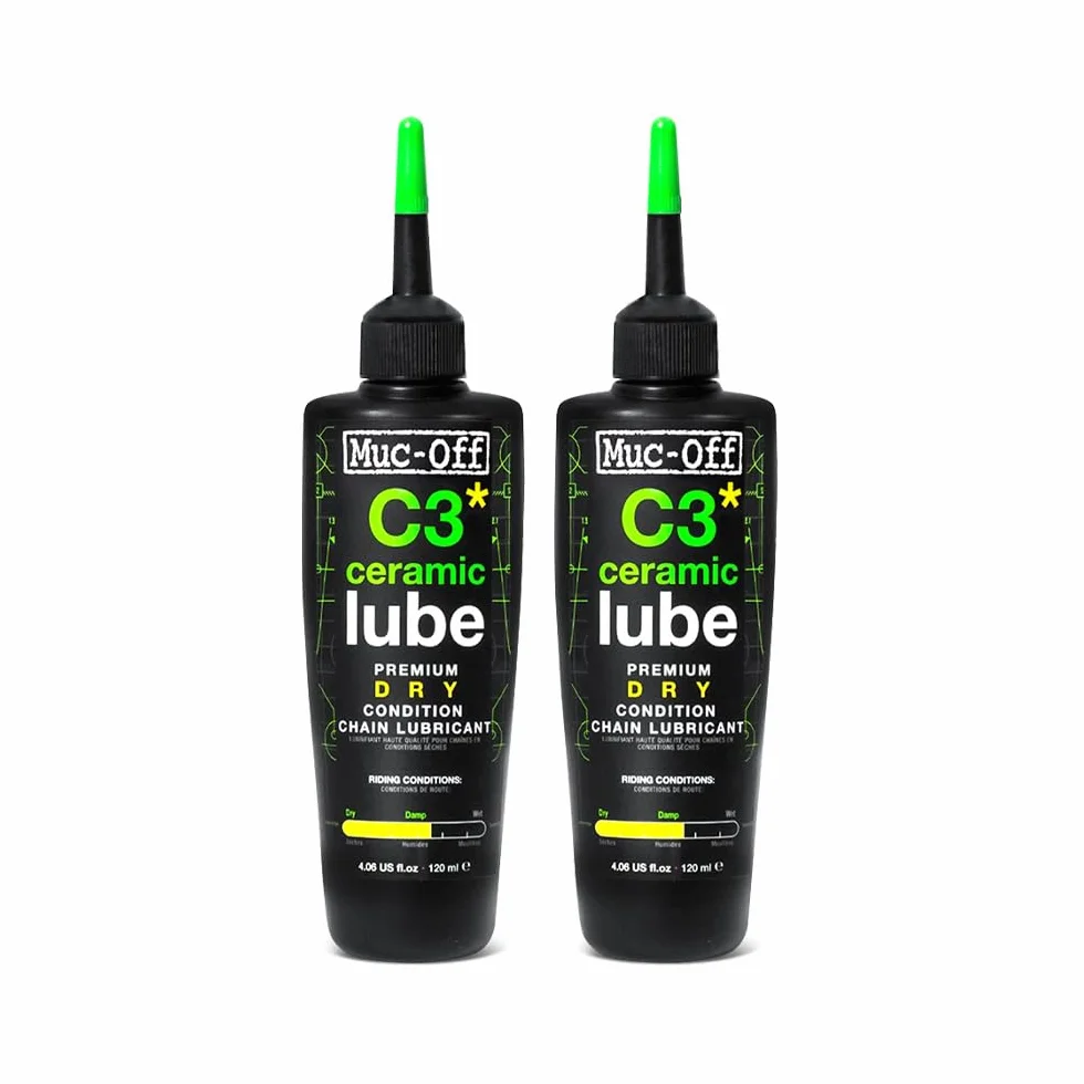 Muc-Off C3 Ceramic Dry Chain Lube 120 Ml, 2pk - Lubricante de Cadena de Bicicleta Premium con Tinte Trazador UV – Lubricante de Bicicleta Formulado para Condiciones Climáticas Secas y con Polvo