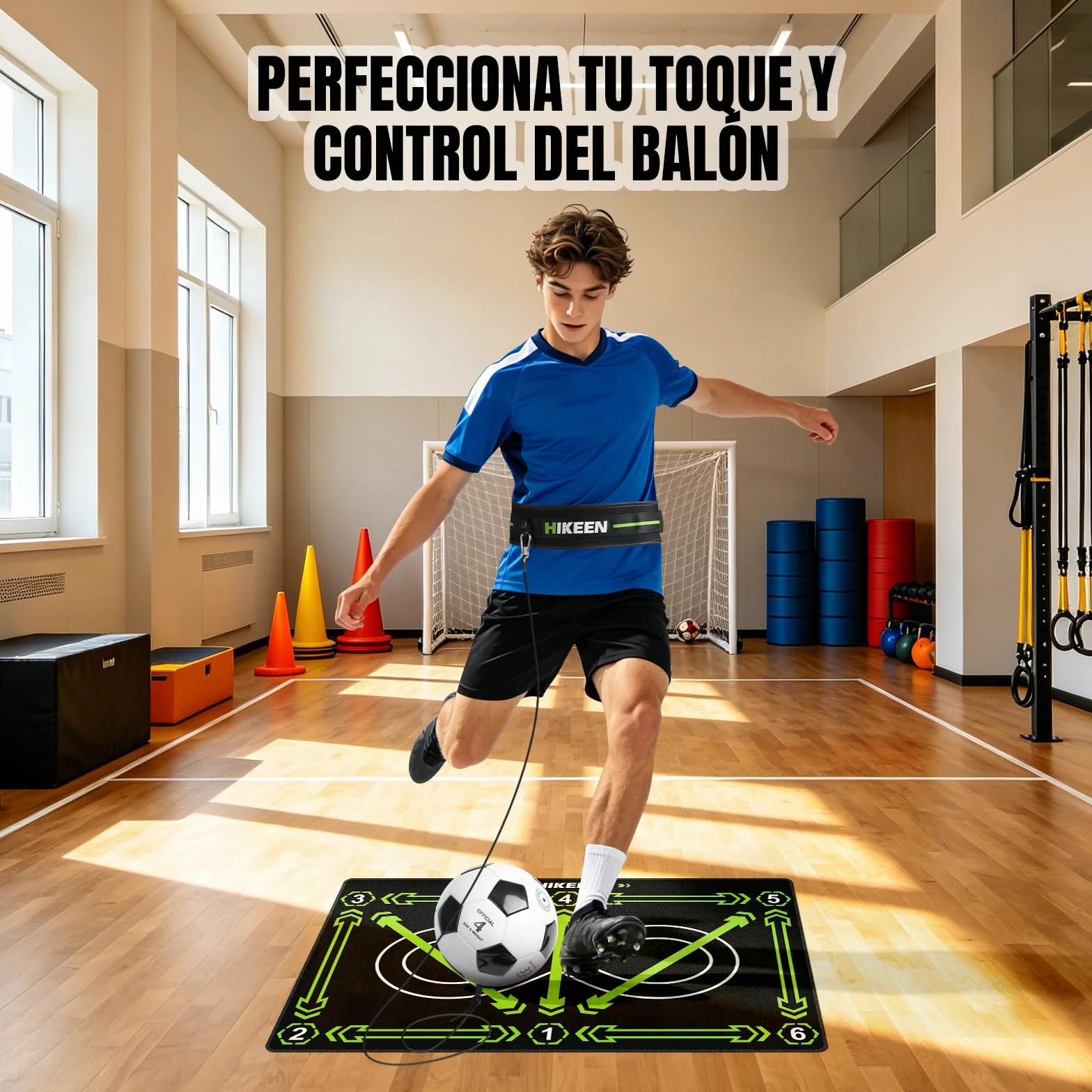 Hikeen Cinturón Entrenamiento Fútbol Ajustable (Incluye Balón): Kit Entrenamiento Futbol con Pelota con Cuerda para Entrenamiento Futbol, Accesorios Futbol para Juegos de Futbol