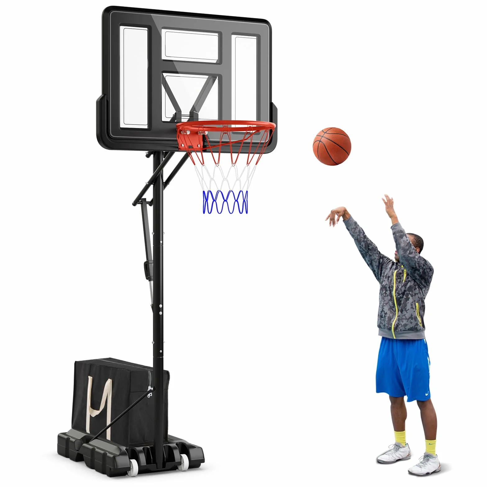 COSTWAY Canasta de Baloncesto Altura Ajustable 240-305cm Base Rellenable Portátil con Ruedas