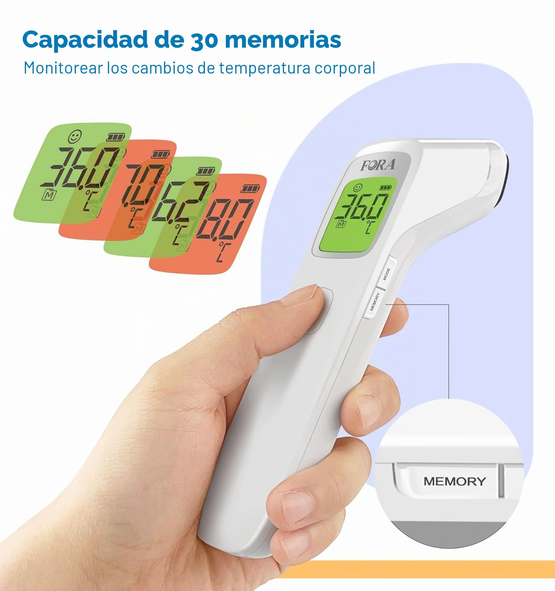 FORA IR42 Termómetro infrarrojo de frente sin contacto para fiebre, medición inmediata y precisa, indicador LED
