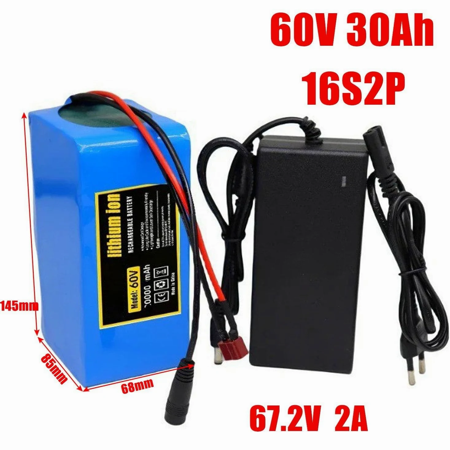 Batería For Bicicleta Eléctrica 16S2P 60V 30Ah De PVC Impermeable For Scooter Eléctrico For 36V Con Cargador For Motores 1000W Enchufe En T(XT60 plug)