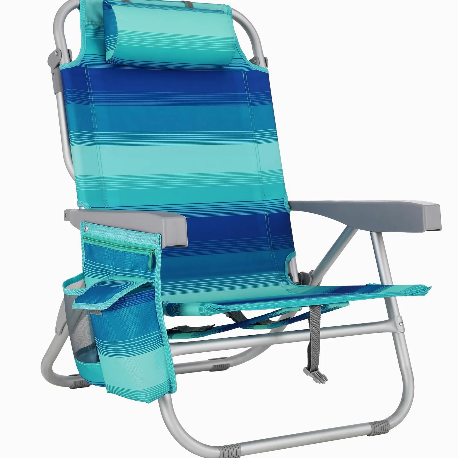 LIFERUN Silla de Playa Plegable de Aleación de Aluminio, Silla Plegable Ligera y Portátil como Mochila, Silla de Camping, Reclinable, Capacidad de Carga de hasta 150 kg, Silla Plegable de Exterior