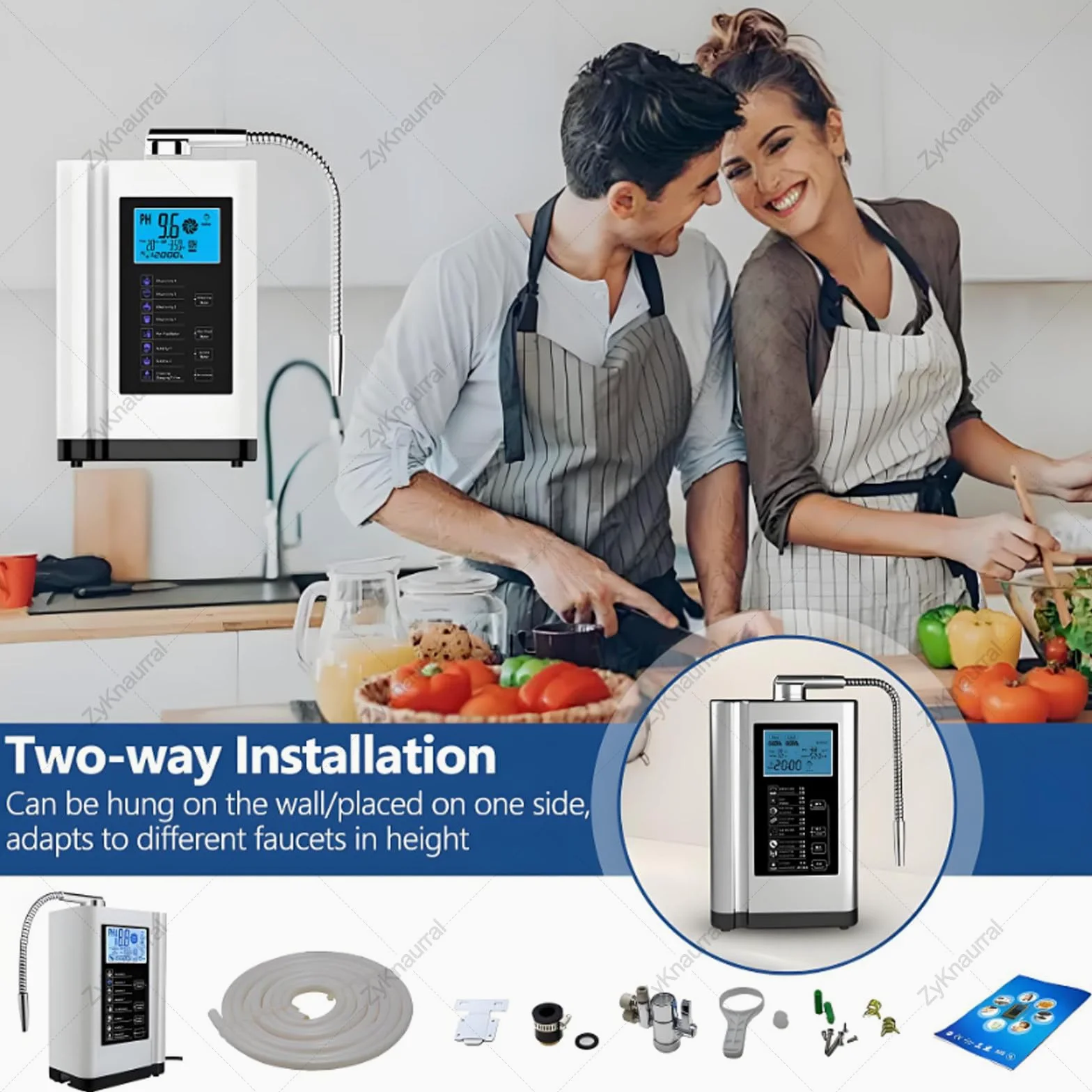 Máquina De Agua Electrolizada, Ionizador De Agua Alcalina De Ph 3.5-10.5, Valor De Orp Hasta -500 Mv, 8000 Litros Por Filtro, 7 Configuraciones De Calidad Del Agua, Limpieza Automática Silver