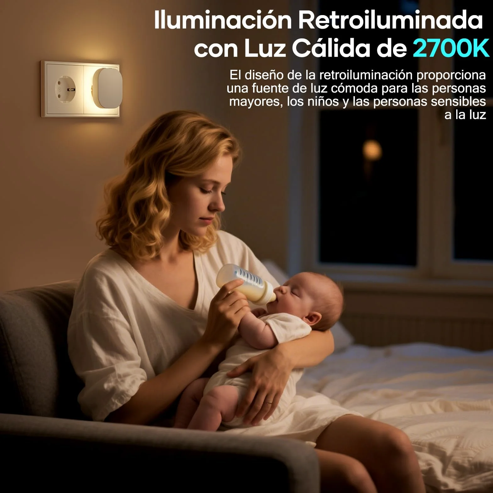 Suright 2 Piezas Luz Nocturna Infantil con Sensor Movimiento y Crepúsculo, Brillo Ajustable 0.5-60LM, Enchufe