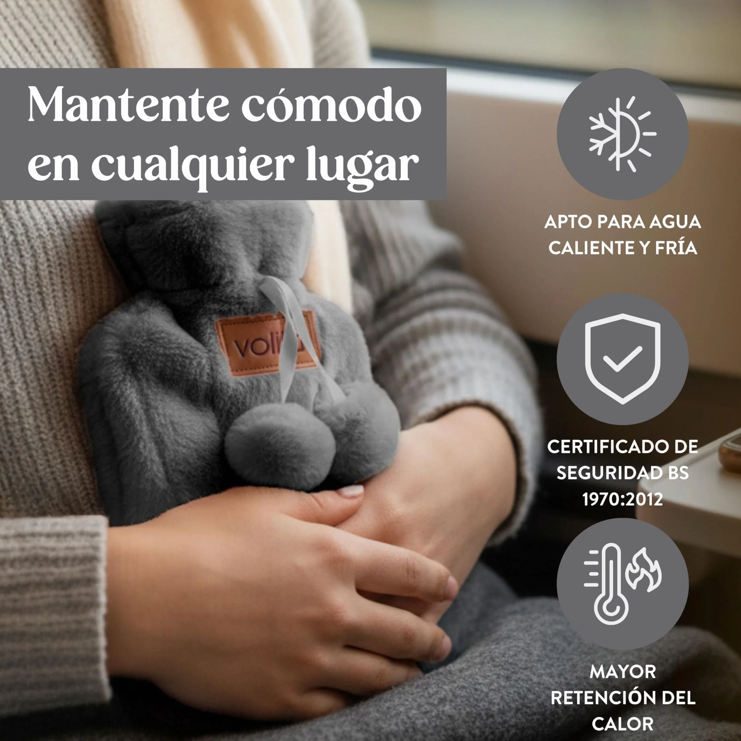 Regalo Mujer Set con Bolsa de Agua Caliente Gris, Calcetines de Felpa, Vela de Lavanda, Máscara para Ojos