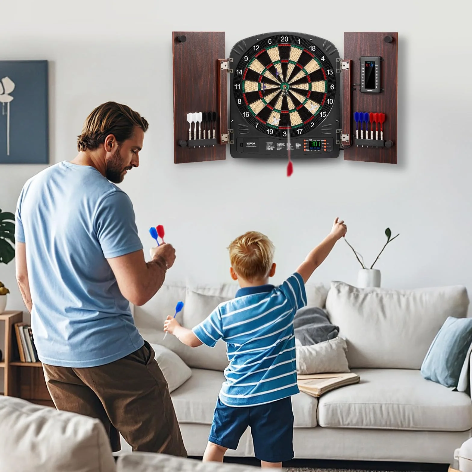 VEVOR Juego de Tablero de Dardos y Gabinete Electrónico, Φ 34,3 cm