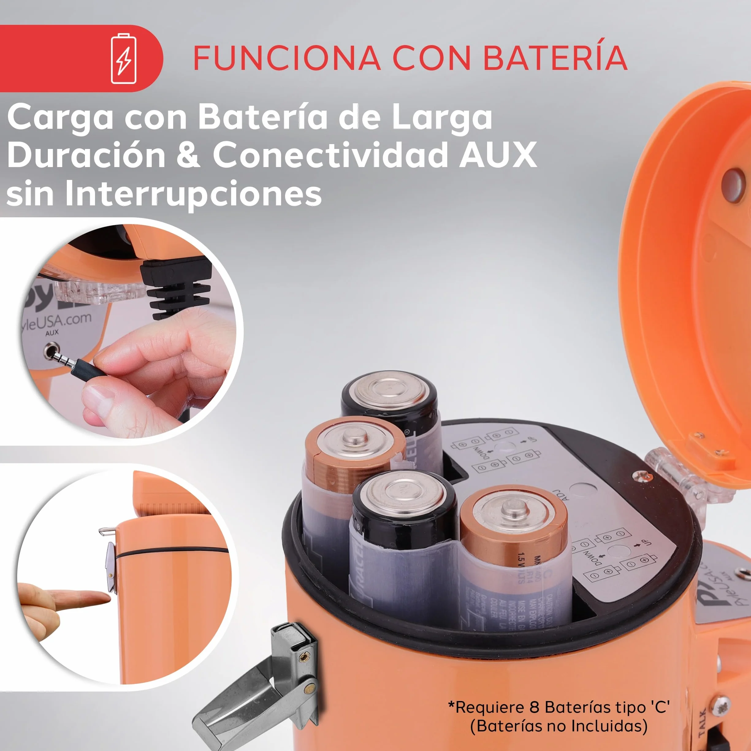 Pyle megafono, Altavoz, Portatil, 50V, Volumen Ajustable, Sirena, Correa para el Hombro, Entrada AUX, Compacto, Ideal para anuncios, Eventos, Deportes y mas