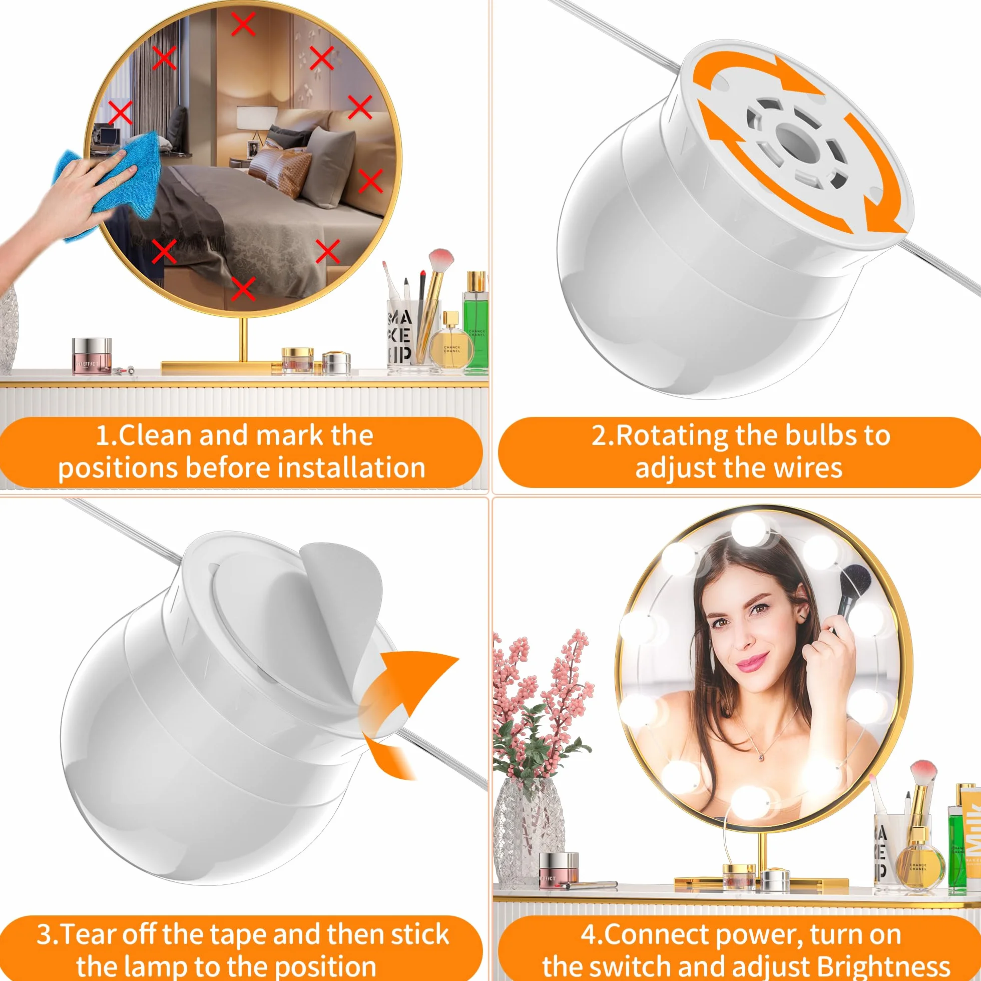 daphomeu LED Espejo Luz 3 Colores, Regulable, Lámpara de Tocador, Espejo Cosmético de Baño