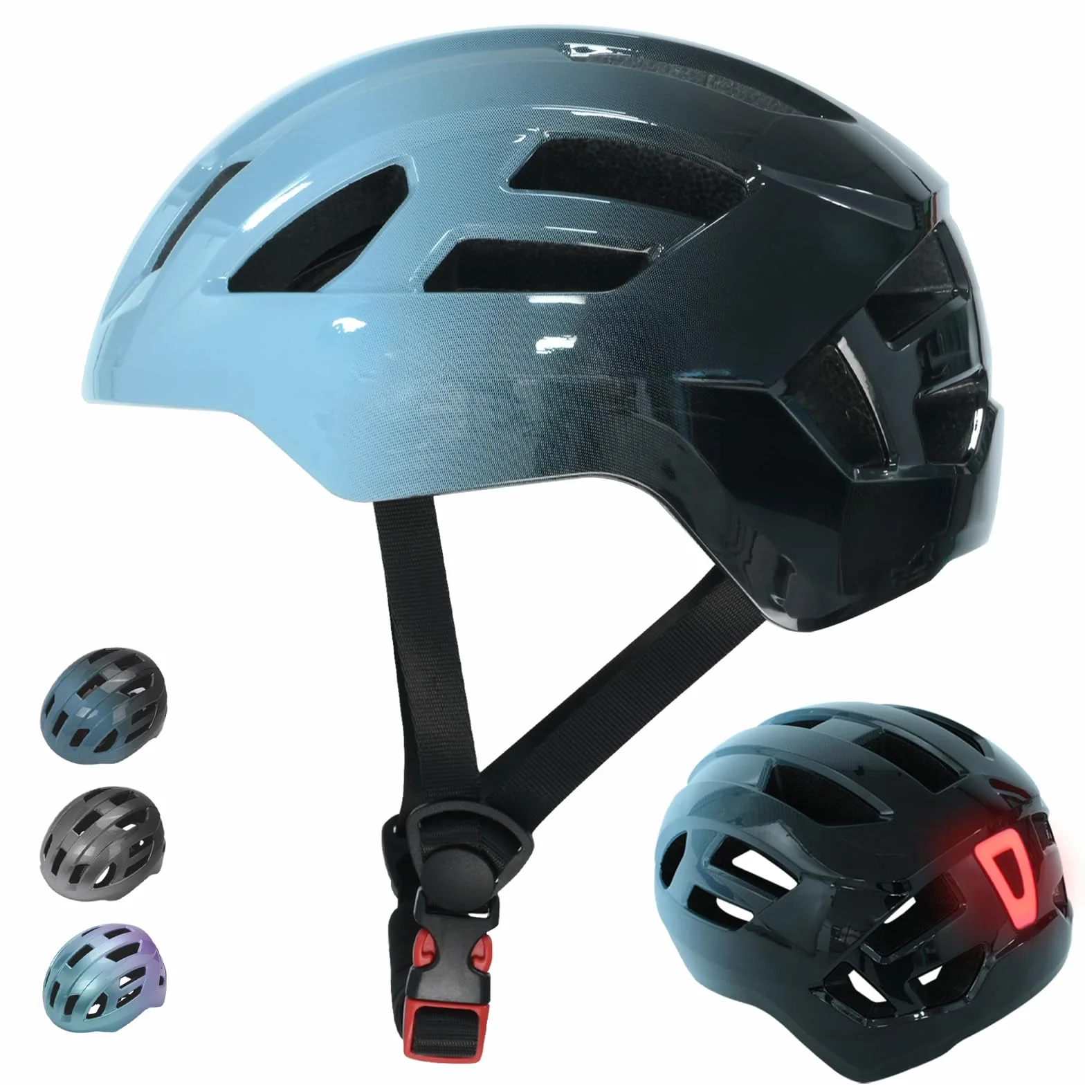 Casco de Bicicleta Ajustable para niños niñas y jóvenes con luz Trasera Recargable de Seguridad, Cascos Ligeros con Degradado de Colores para múltiples Deportes
