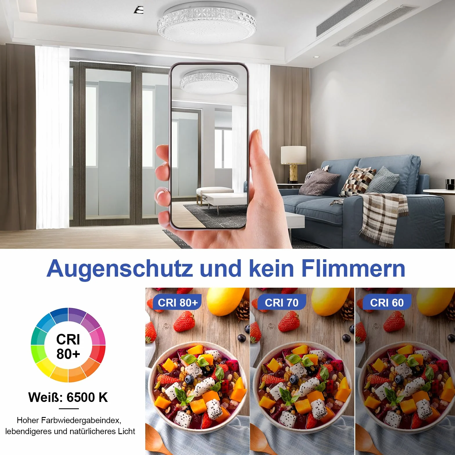 Plafon LED Techo 48W 6500K Lampara Techo Dormitorio Cocina