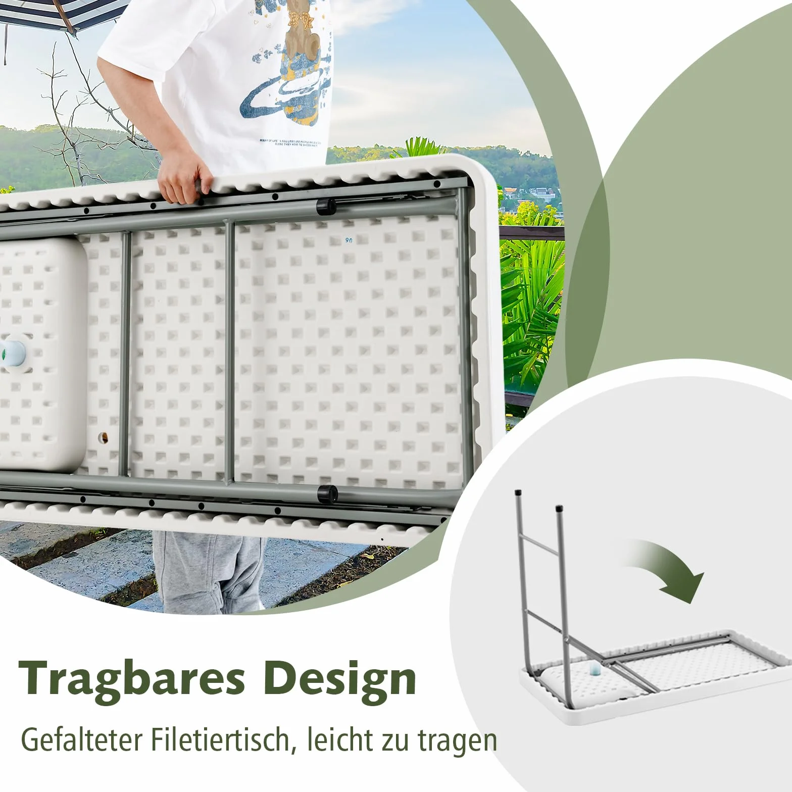 GYMAX Mesa de Camping con Fregadero y Grifo, Mesa de Fileteado, Mesa de Limpieza de Pescado, Plegable con Escala de Medición, Fregadero de Jardín, para Camping, Pesca