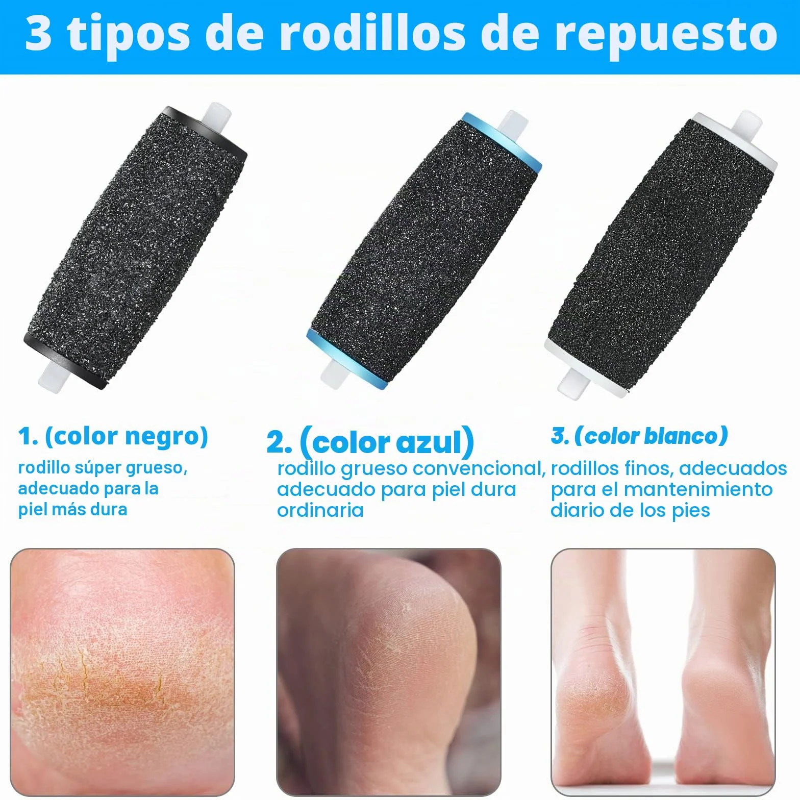 Jorest Recambio Compatible con Scholl Velvet Smooth Lima Electrico, 3 Tipos de Rugosidad, Set Pedicura