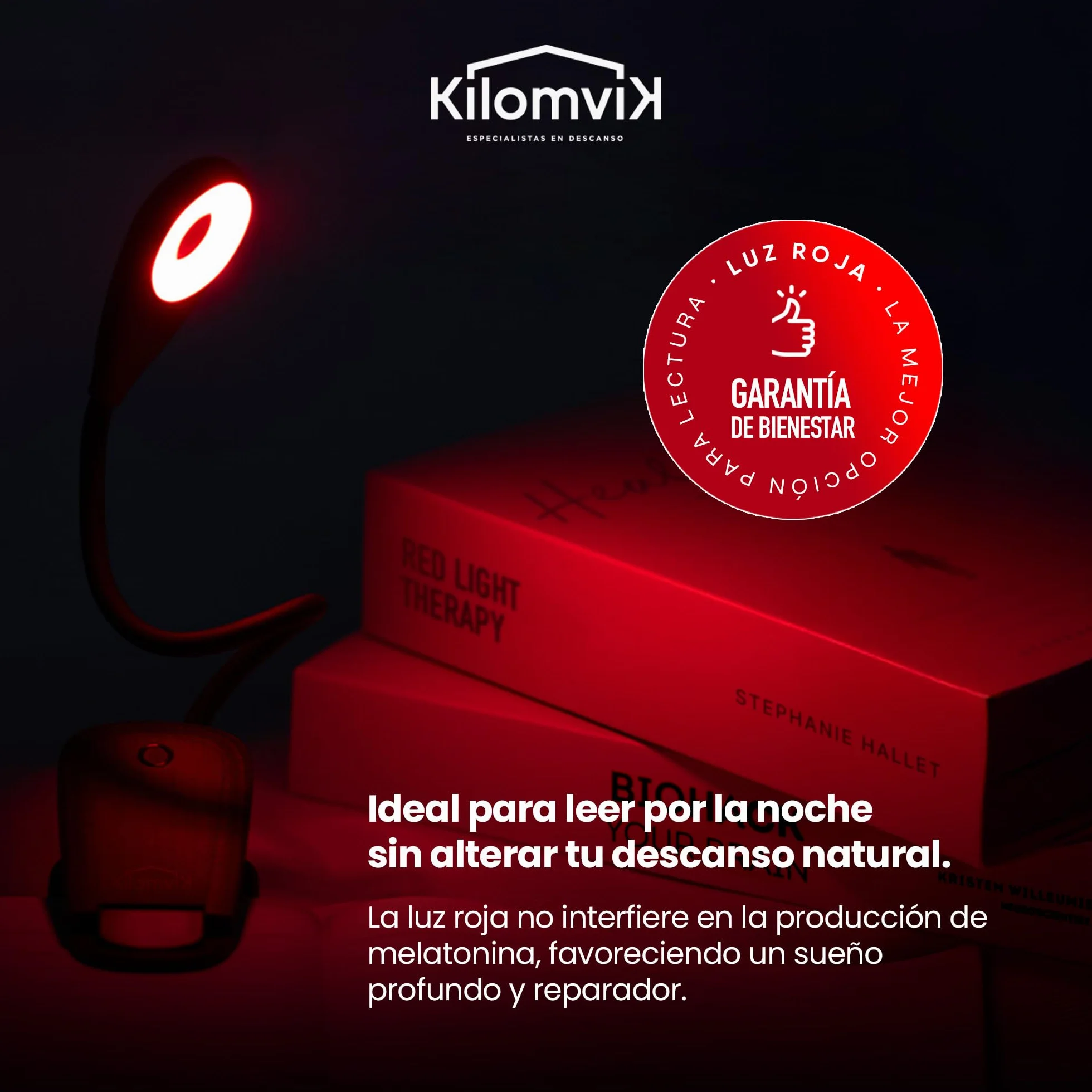 Lámpara Luz Roja Nocturna Melatonina 0% Luz Azul Sin Flicker Recargable USB 3 Intensidades Pinza Cuello Flexible 360°