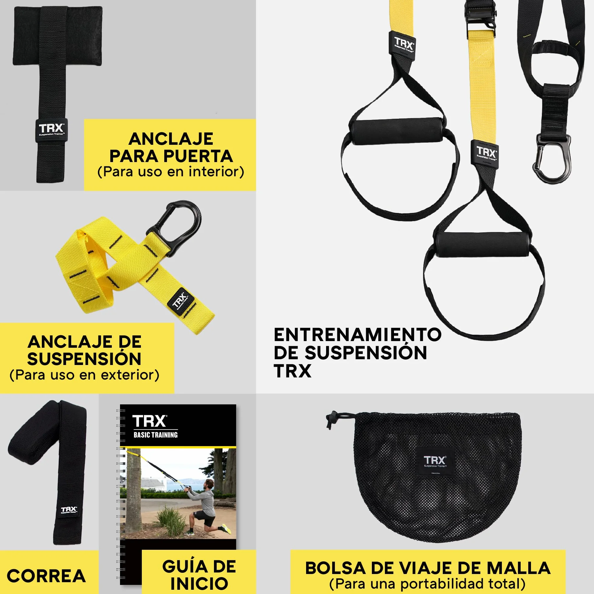 TRX All-in-One - Sistema de entrenamiento en suspensión - Versátil sistema de gimnasio en casa - Incluye acceso al club de entrenamiento TRX