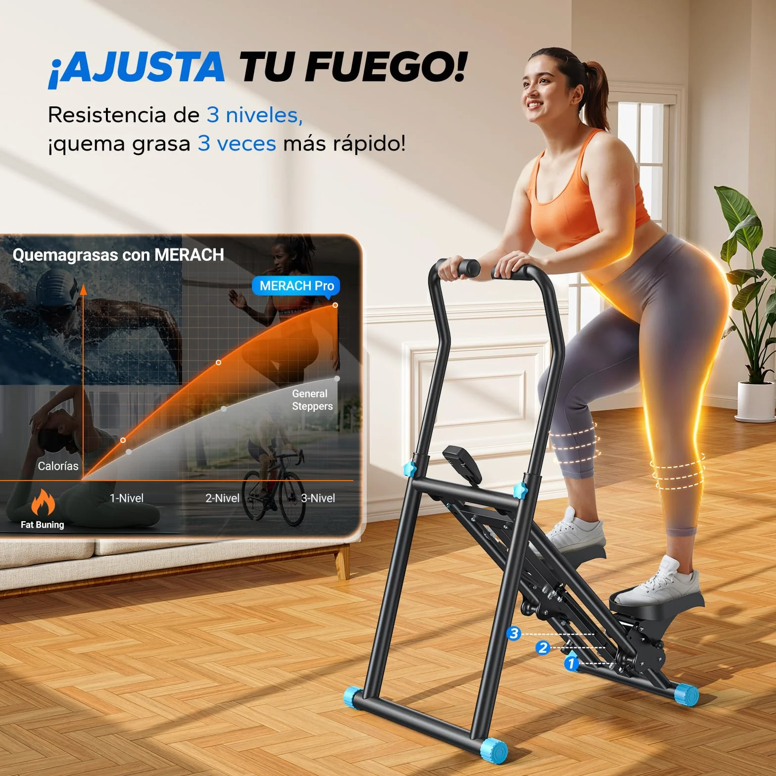 MERACH Stepper,2025 Stair Stepper Pro,Stepper de Fitness para Apartamento en Casa con Resistencia Ajustable de 3 Niveles,Maquina de Subir Escaleras Deportivo Cardio Plegable con Manillar Ajustable