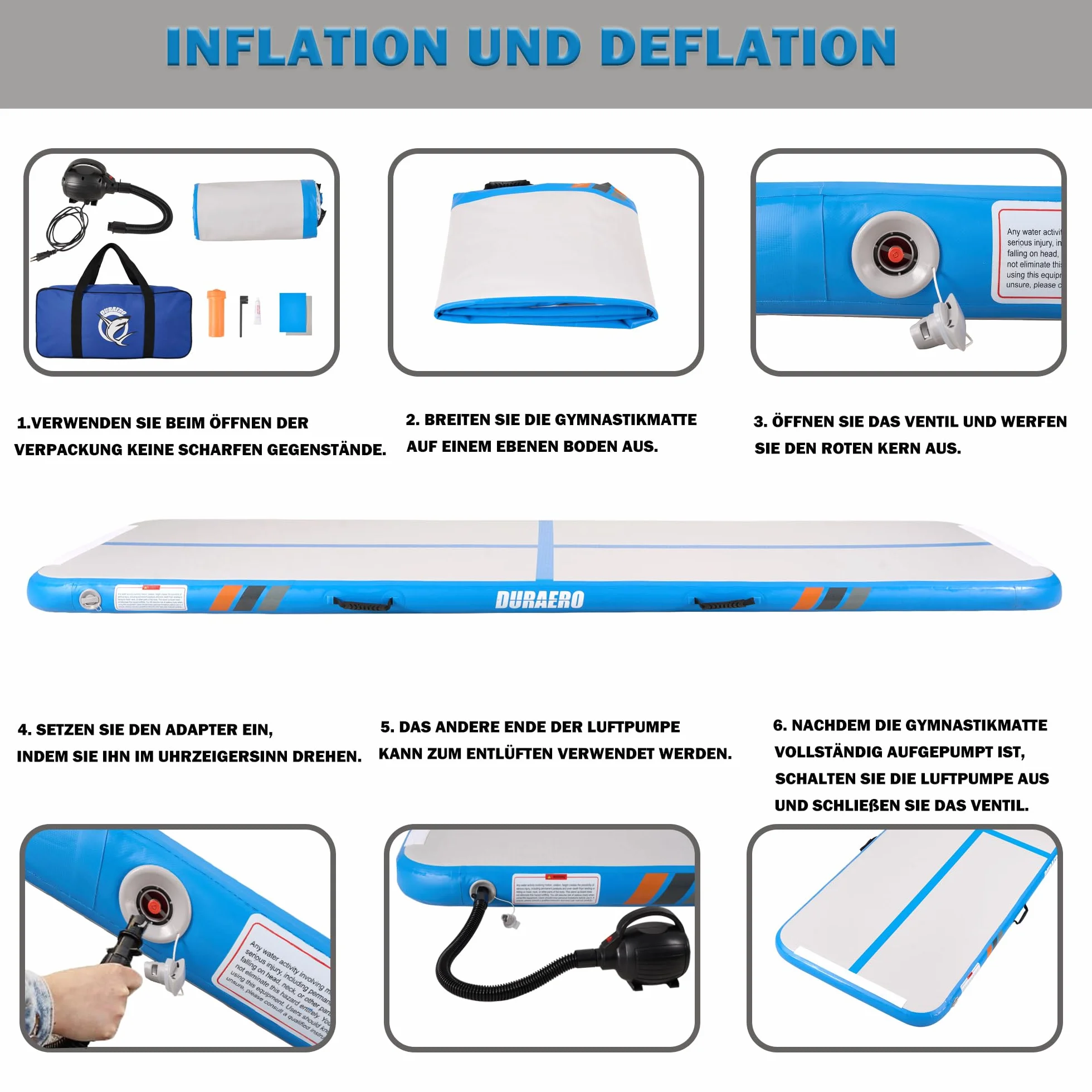Esterilla de gimnasia inflable rectangular 3m 4m 10cm grosor con bomba para acrobacias yoga entrenamiento