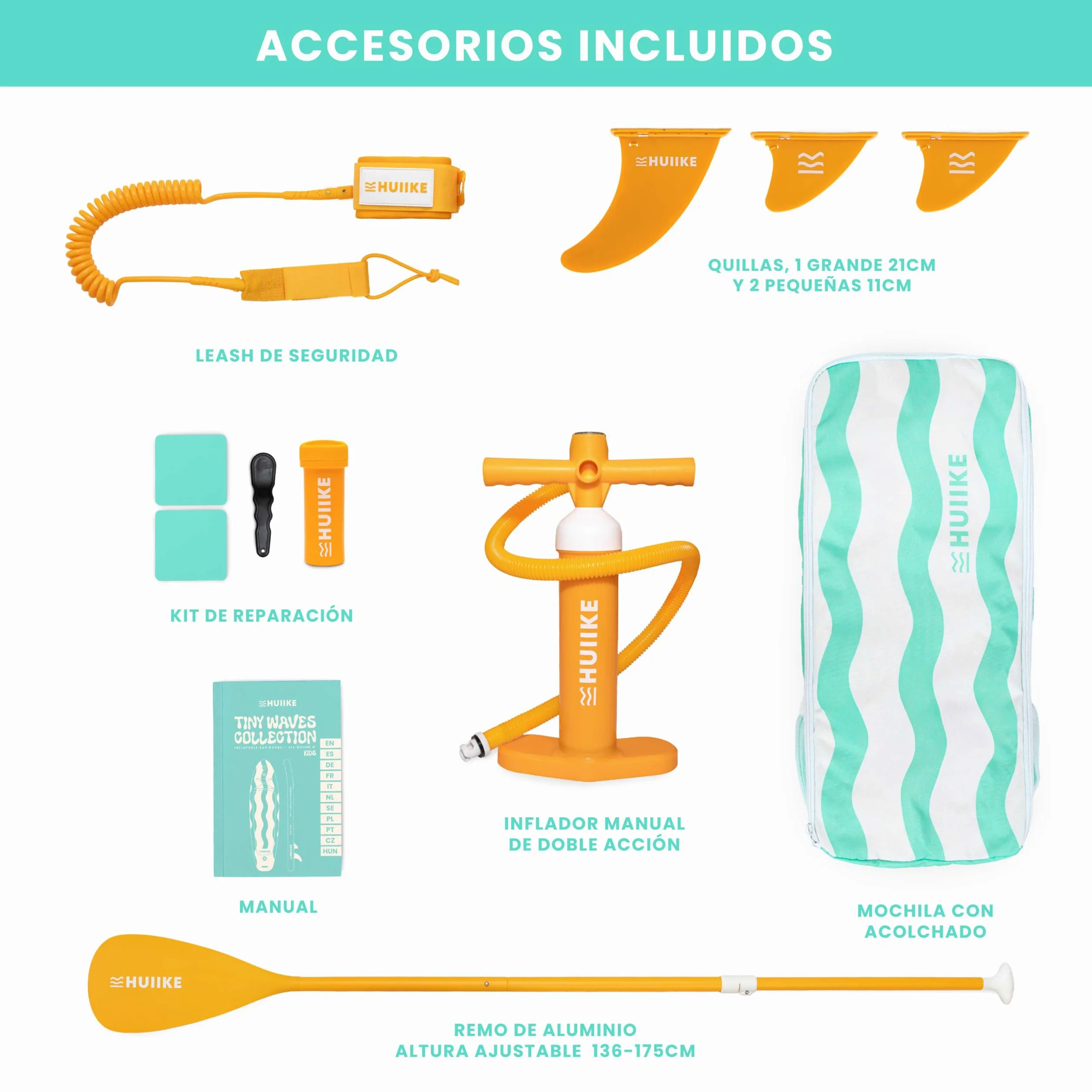 HUIIKE Tabla Paddle Surf Hinchable para Niños 8’7” y 80 kg, con Accesorios | SUP Convertible en Kayak. Stand Up Paddle Board Gran Estabilidad y Resistencia con Remo, Quillas, Inflador, Leash, Mochila