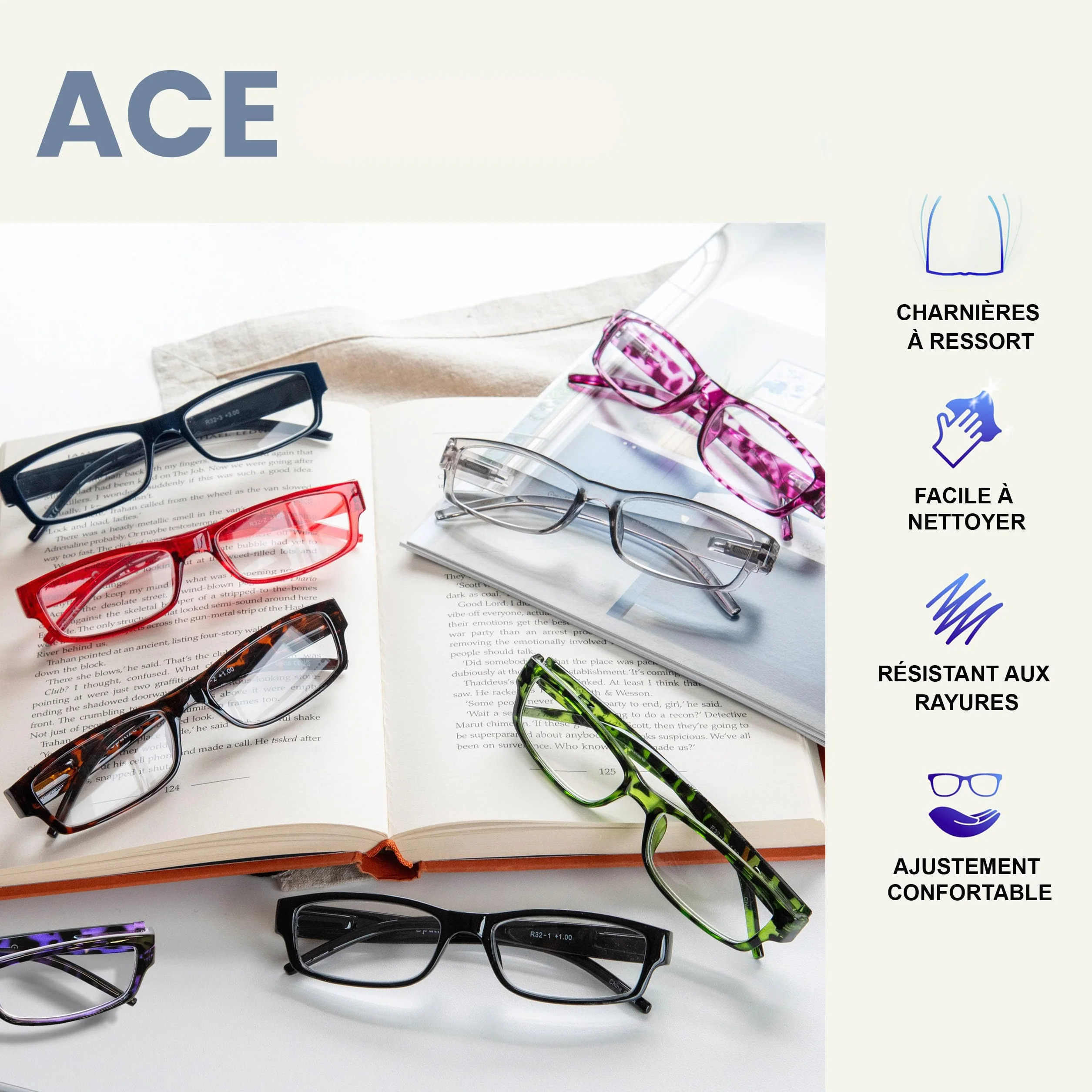 OPULIZE Ace Gafas De Lectura Negro +2,00 Pack 2