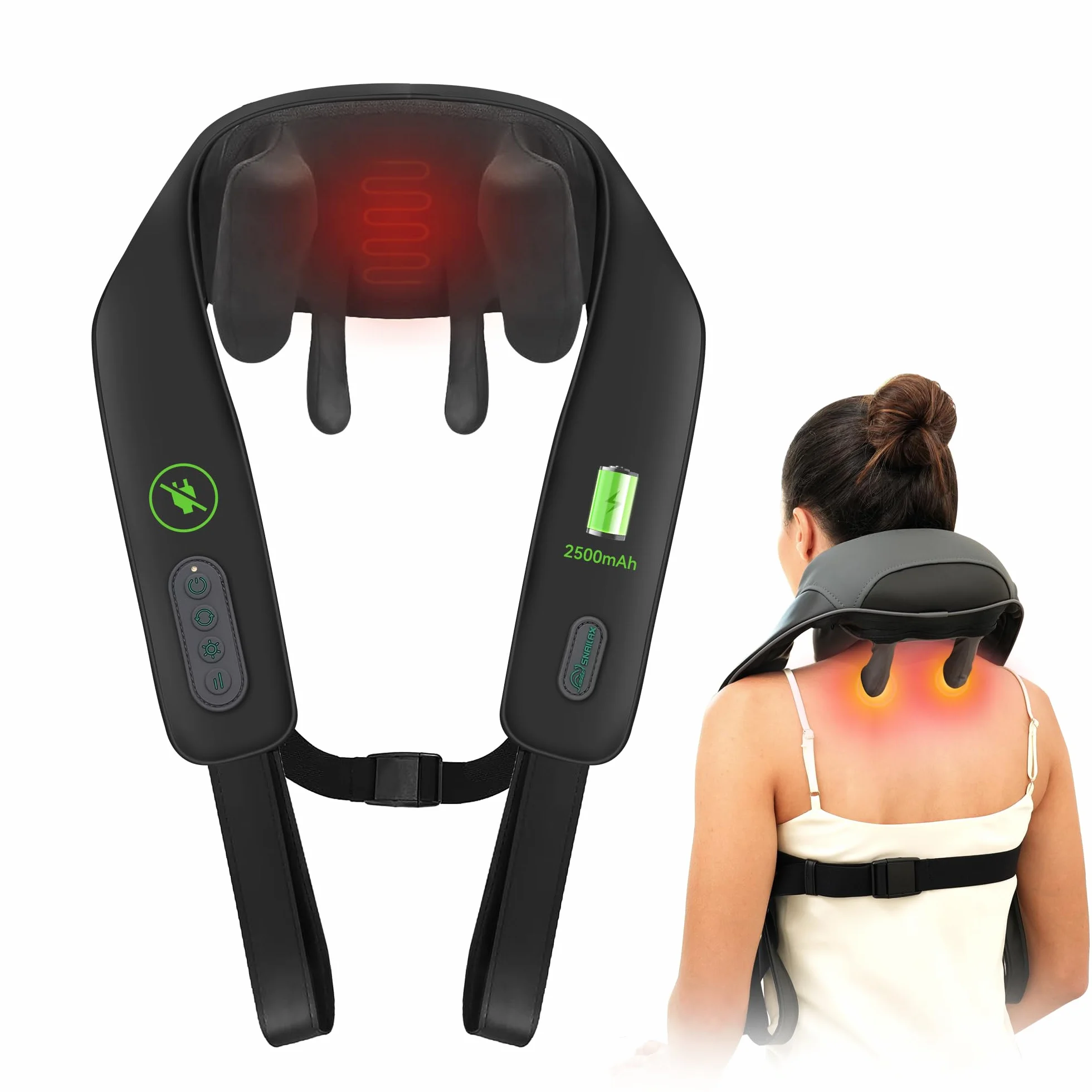 Snailax Masajeador Cervical y Espalda con Calor, 4D Shiatsu Inalámbrico de Cuello