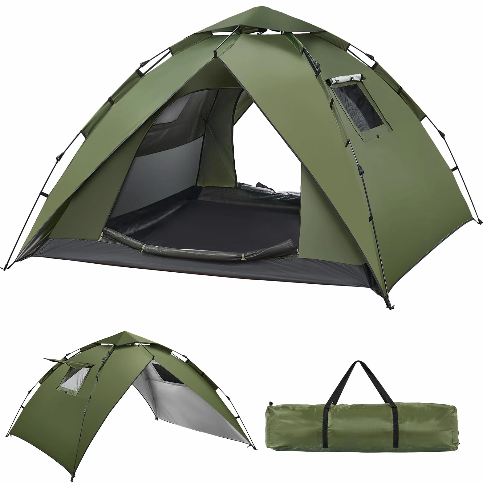 Tienda de campaña Automática para 4 Personas 230 * 230 * 150CM Pop Up Tienda instantánea para 4 Estaciones Protección UV 2 en 1 Doble Capas Tienda Campismo Plegable Familia Cúpula Carpa