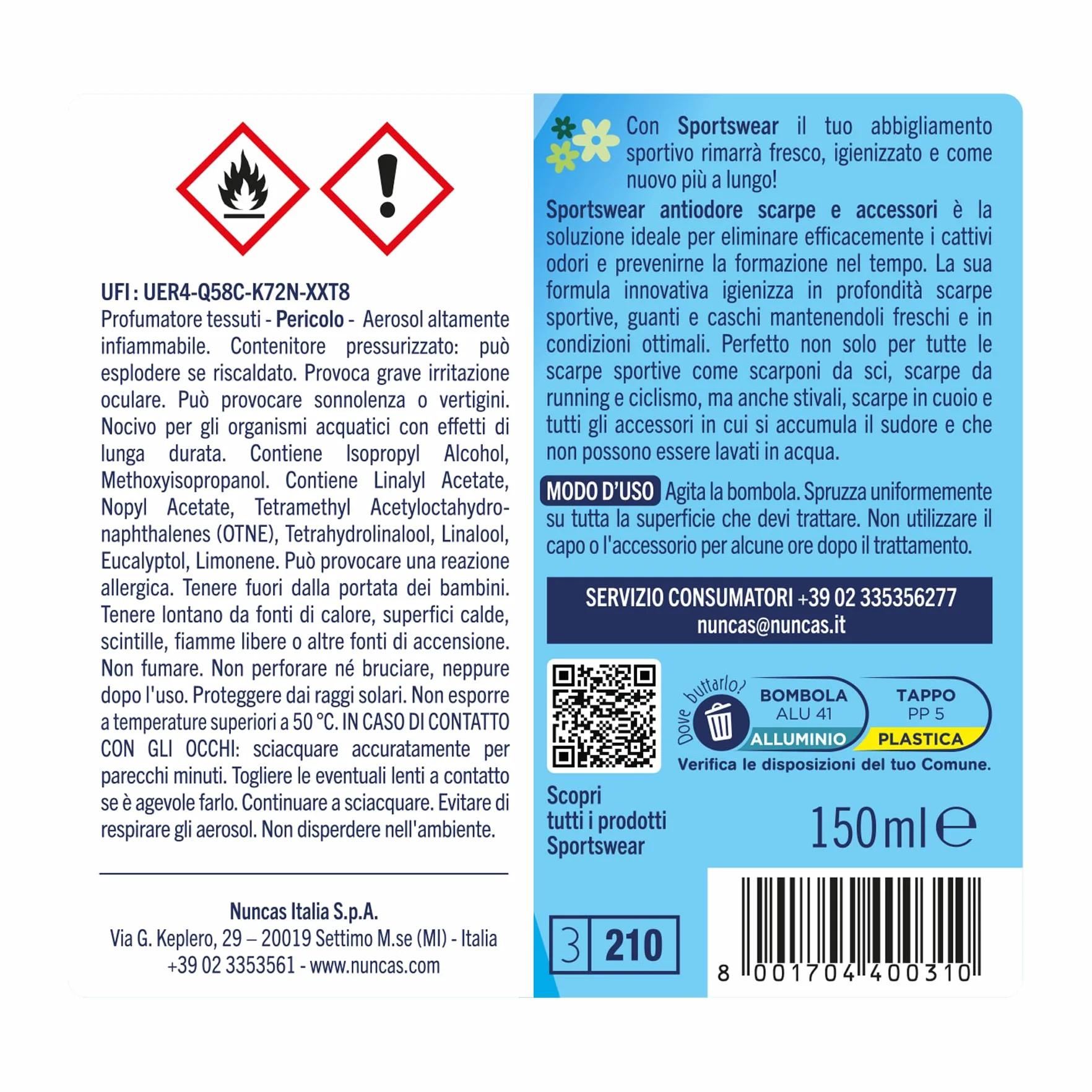 Nuncas Sportswear Spray Refrescante para Zapatos 150 ml