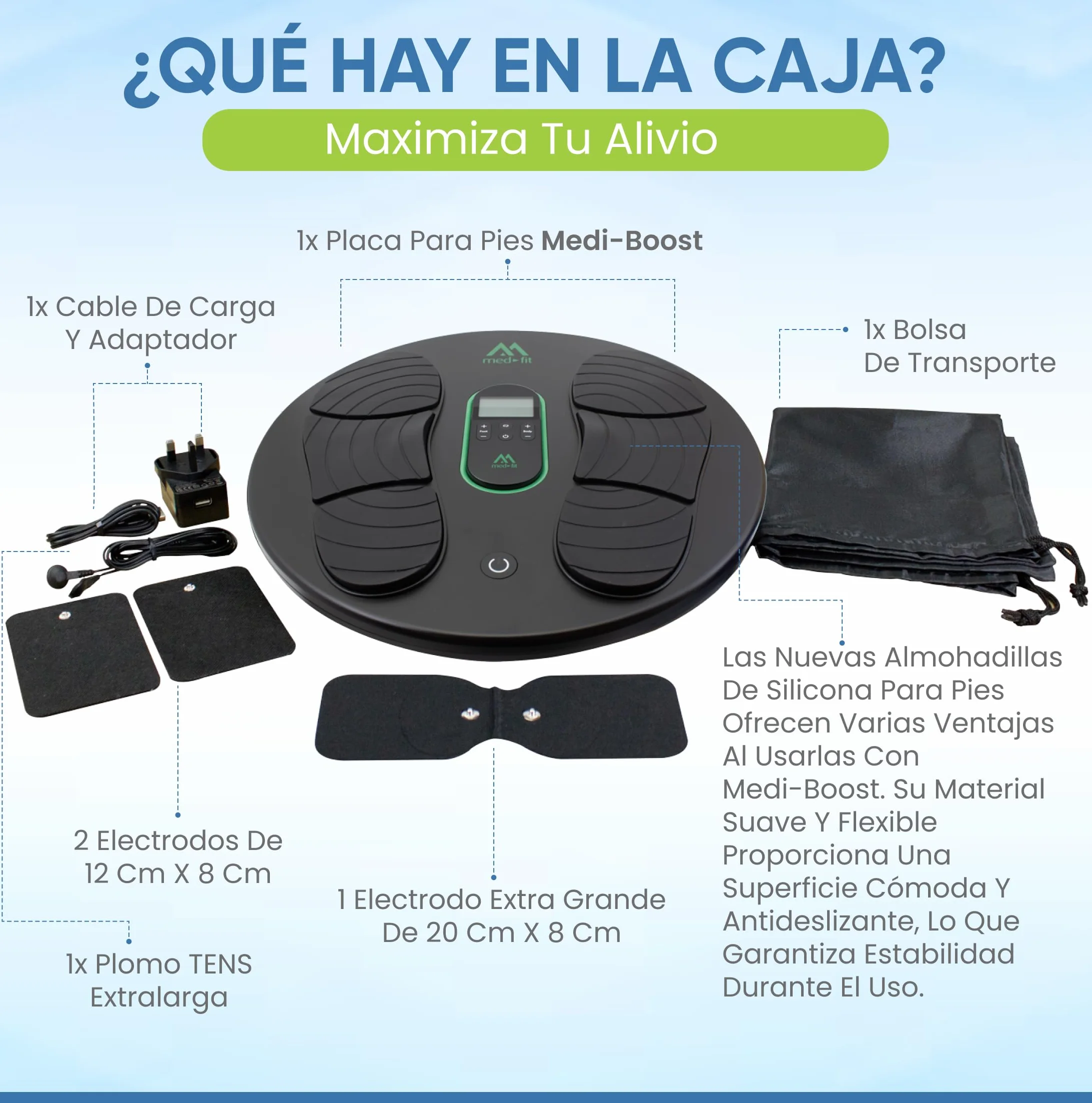 Med-Fit Medi-Boost EMS y TENS Máquina de circulación para pies 18 programas mando a distancia de doble canal