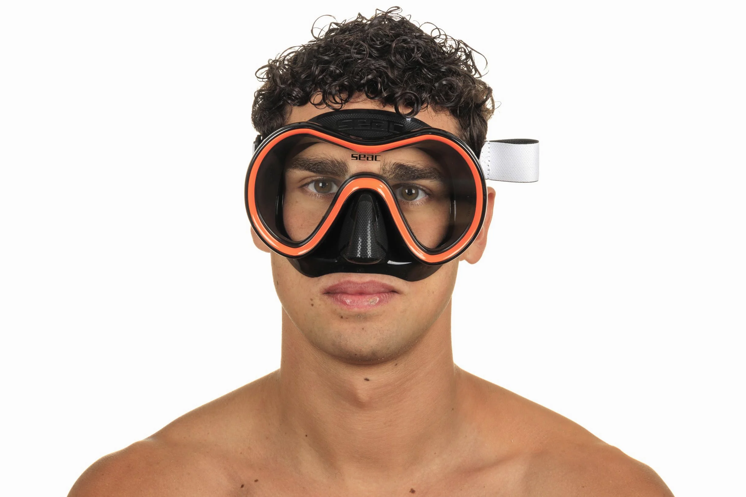 SEAC Sunrise máscara de Buceo y Snorkel de una Sola Cara de Vidrio Templado con Hebilla 3D, con Casco de Tela o Silicona, Unisex Adulto