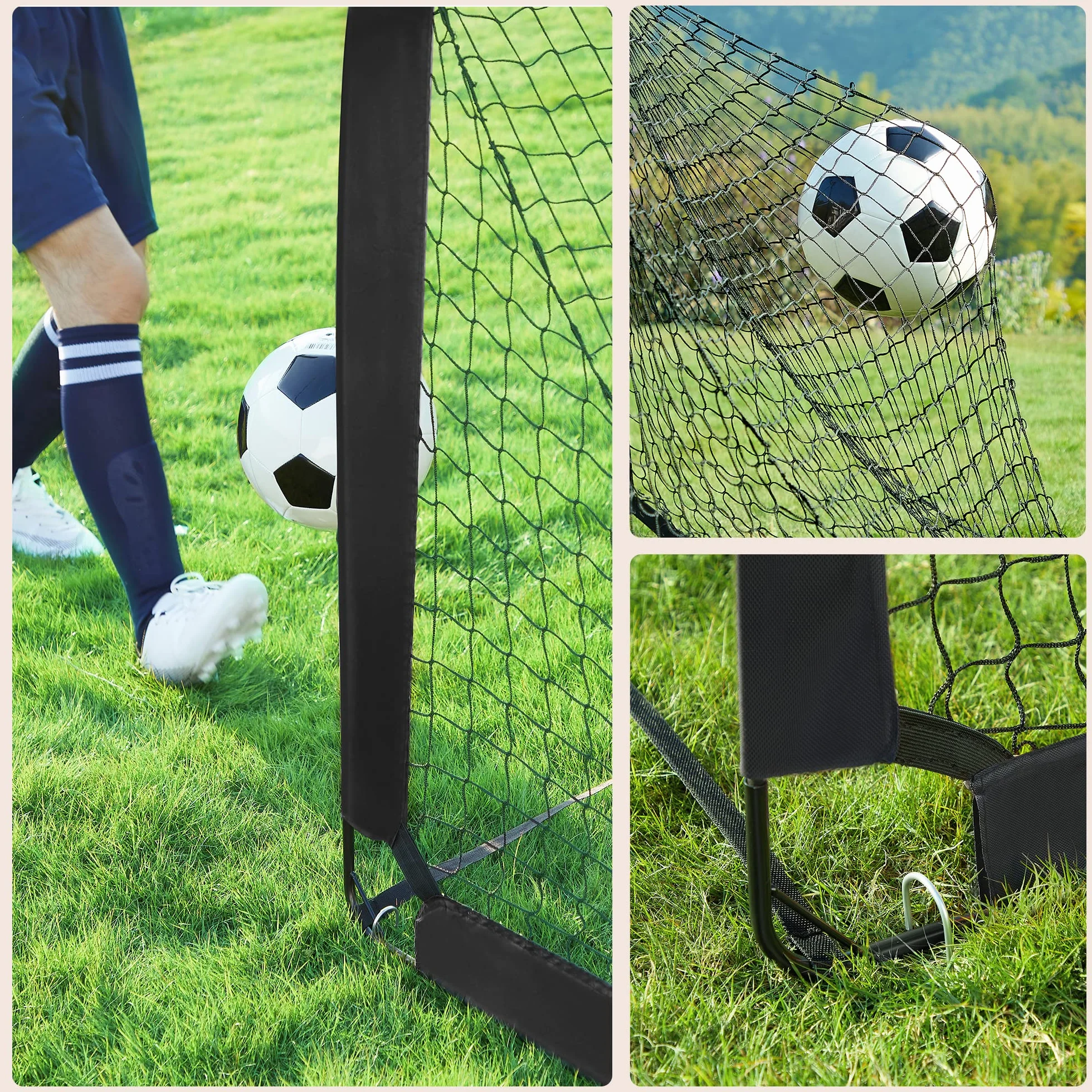 SONGMICS Portería de Fútbol Infantil Portátil y Plegable, Juego de 2, Fibra de Cristal
