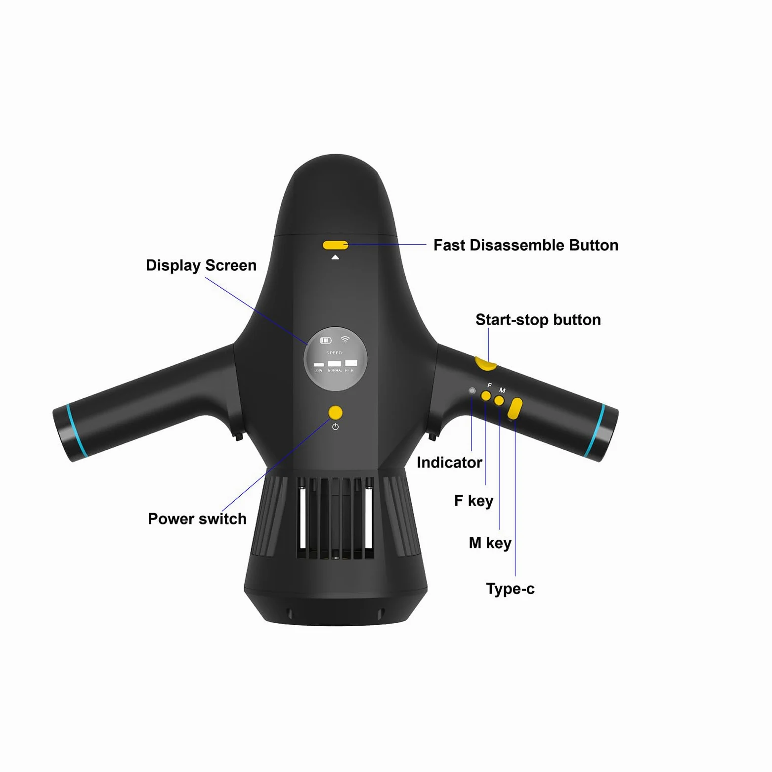 OBEST Patinete Subacuático Portátil 5 km/h, Scooter Eléctrico Subacuático con Soporte de Cámara Acción, Pantalla LED, 3 Modos de Velocidad Propulsor para Buceo, Esnórquel, Aventura y Pesca, 4500 mAh